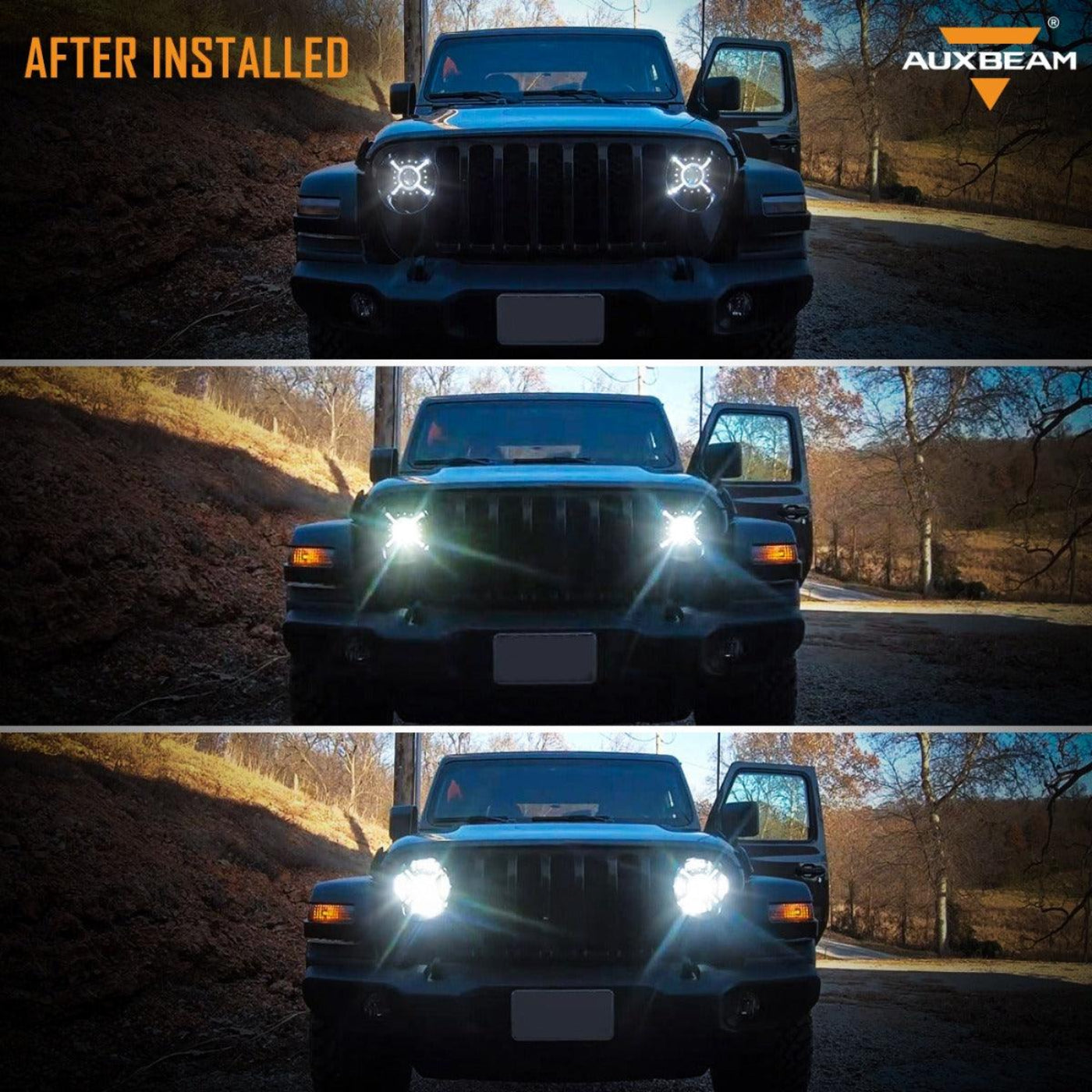 Auxbeam (2pcs/set) 9'' Round 100W LED light with Hi-Lo Beam & DRL for 2018-2022 Jeep Wrangler JL, 2019-2022 Gladiator JT - QP005944