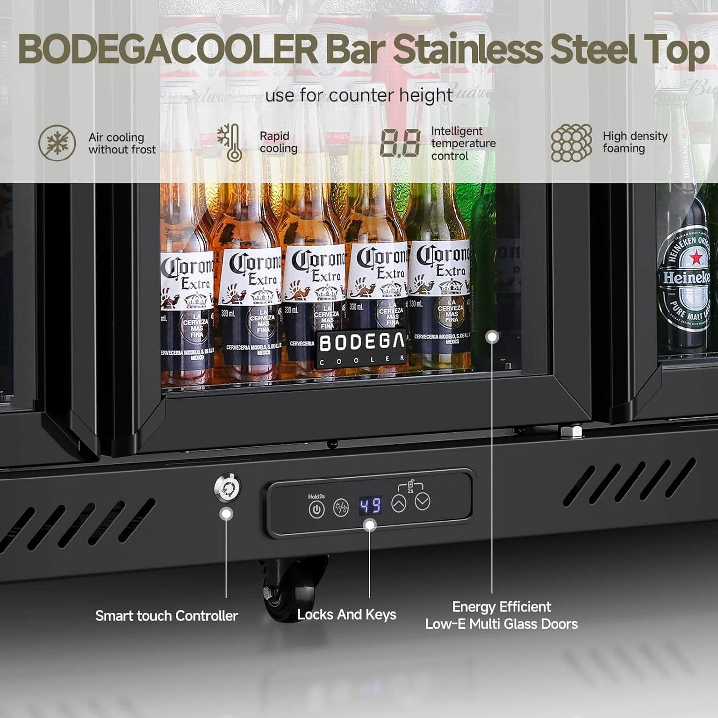 Bodega cooler 12 Cu.Ft Display Bar Beverage Fridge With 3 Glass Doors and wheels