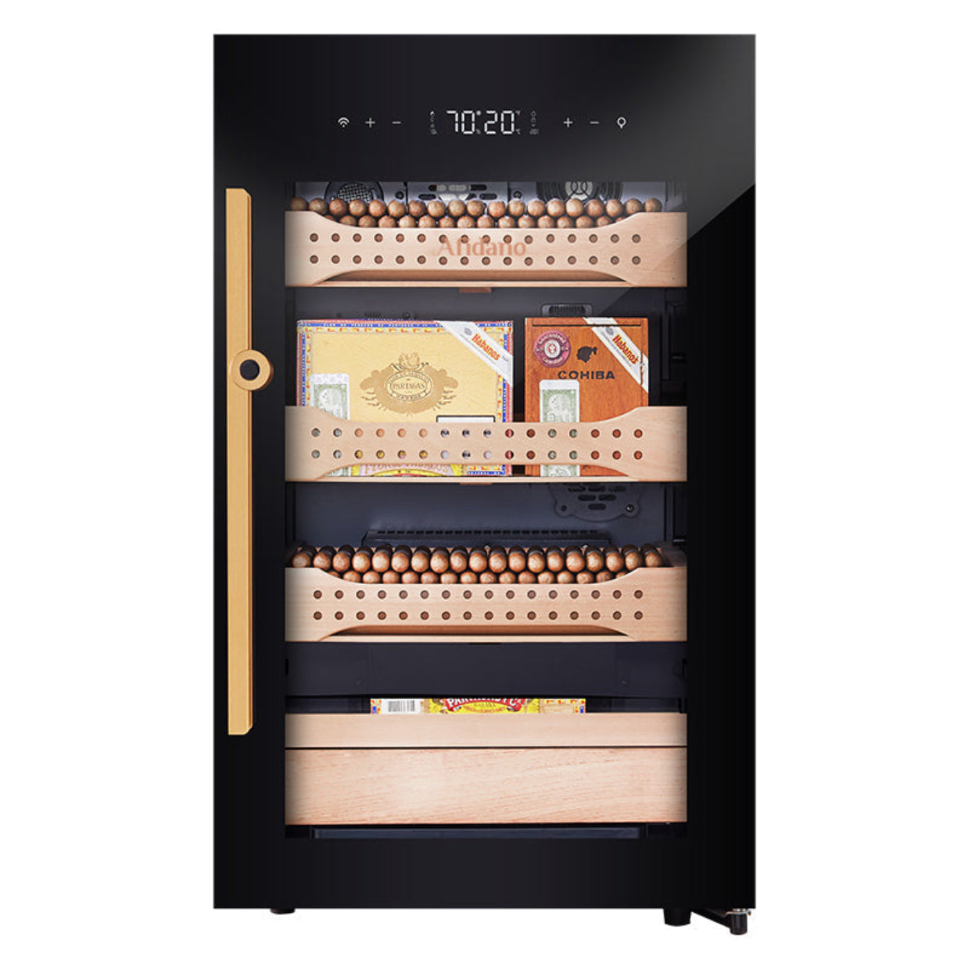 Afidano 850 Count Cigar Humidor Cabinet Exterior in Steel, Temperature and Humidity Control with Touch Panel - CH-120AH
