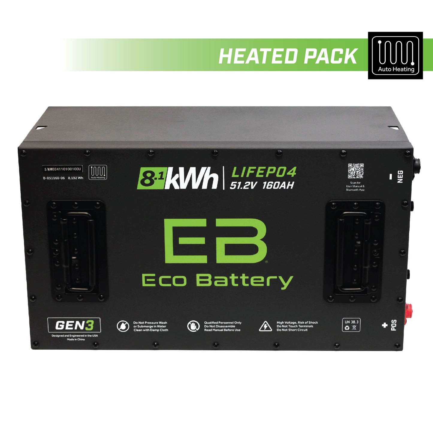 Eco Battery 51V 160AH LiFePO4 Battery / Heated - A-051160-06-H