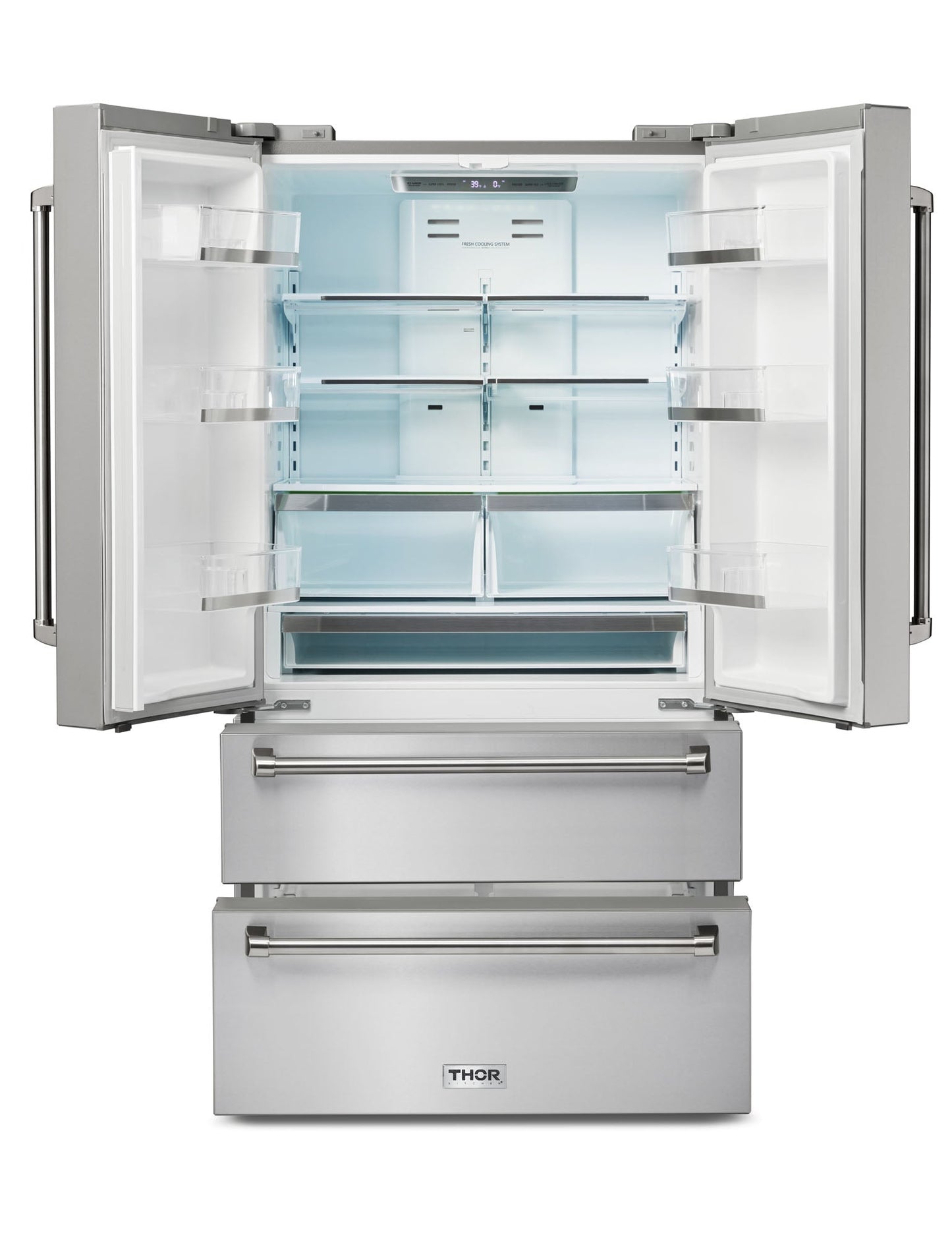 Thor Kitchen 5-Piece Appliance Package - 30-Inch Propane Gas Range, French Door Refrigerator, Wall Mount Hood, Dishwasher, and Microwave Drawer in Stainless Steel - APR5-LRG30B-LP