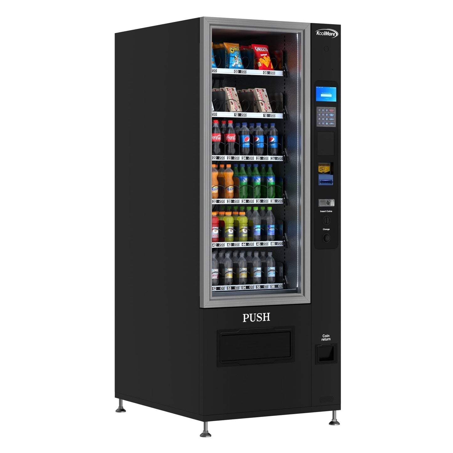 KOOLMORE KMVMR30BC Refrigerated Snack and Drink Vending Machine with 36 Slots with Bill and Coin Acceptor in Black (KM-VMR-30-BC)