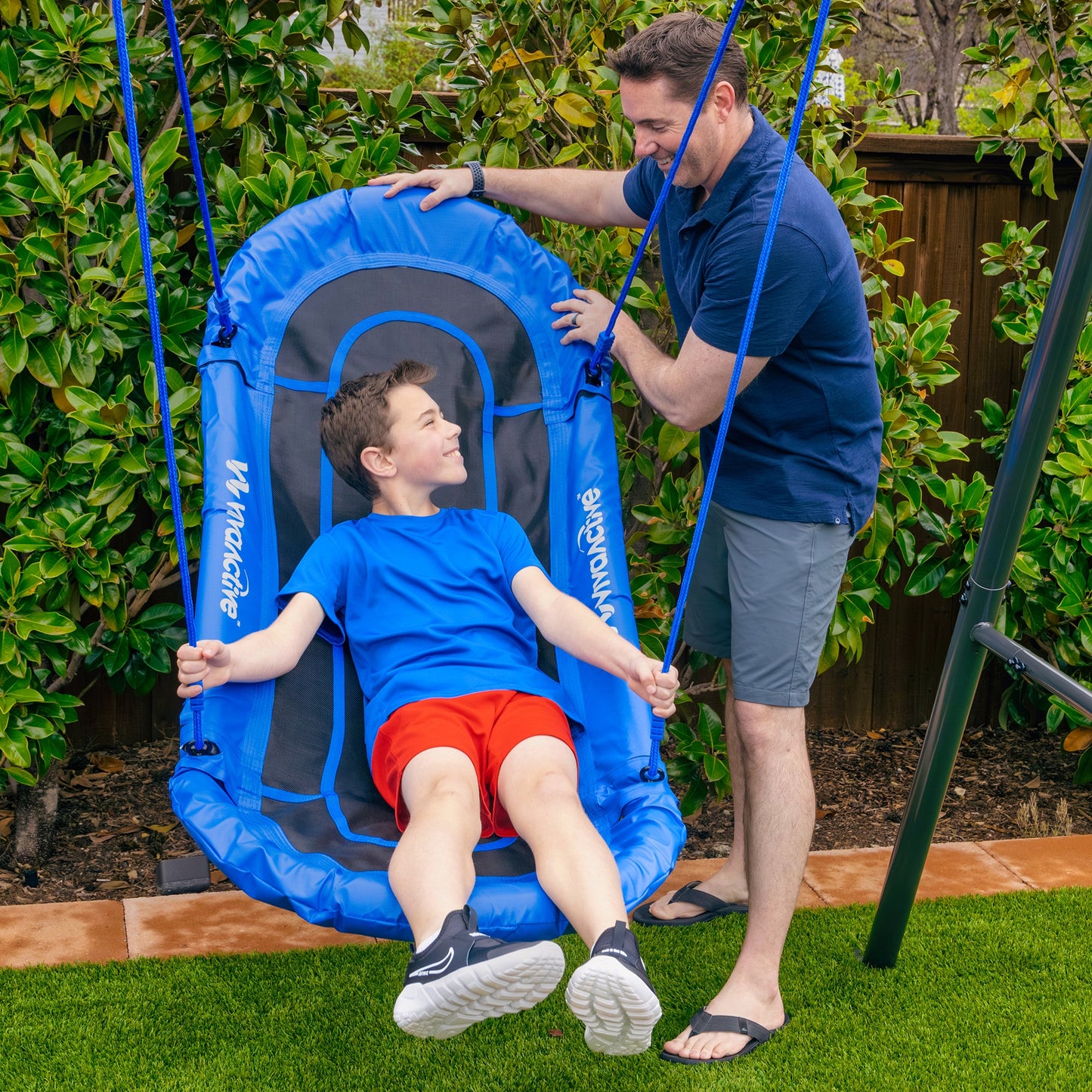 gobaplay Single Swing Set Playground Equipment with Double Platform Saucer, Blue - 327671