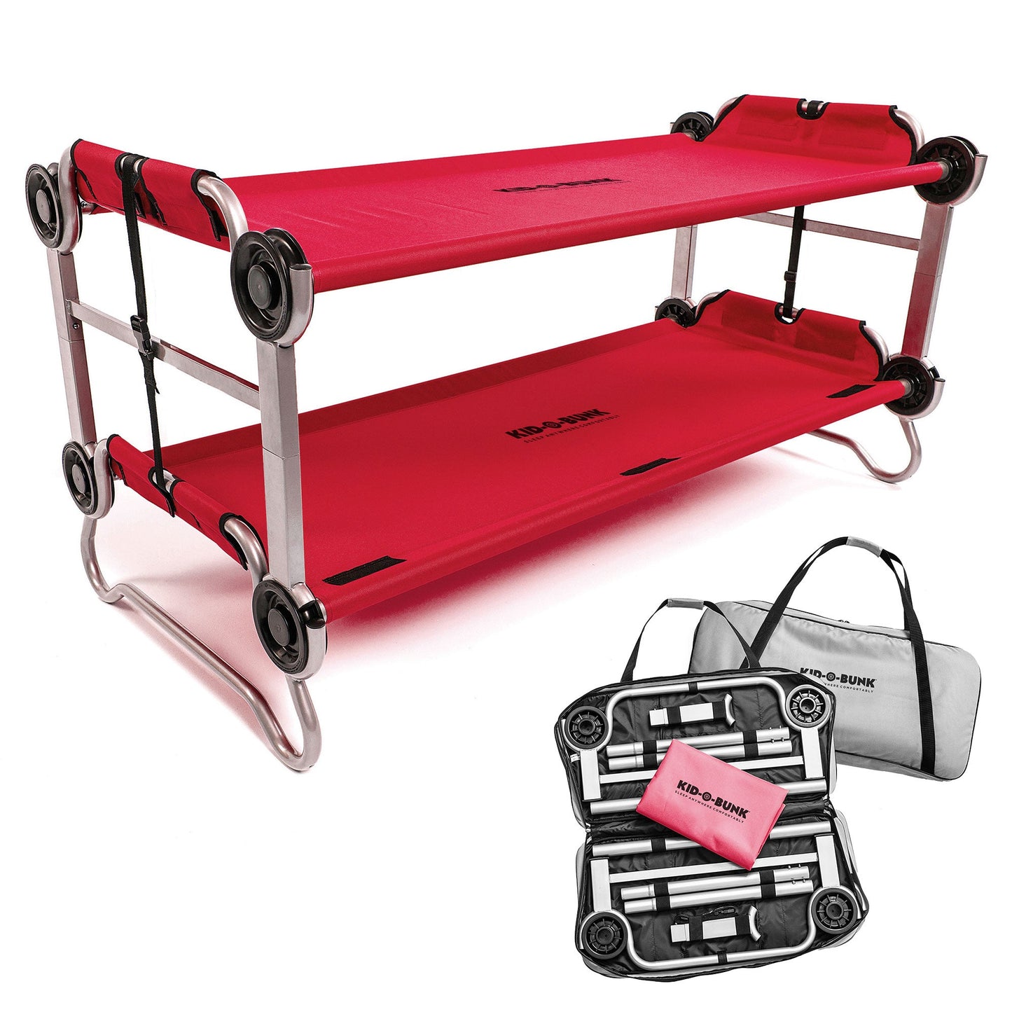Disc-O-Bed Youth Double Cot Kid-O-Bunk w/ 200 Pound Capacity & Carry Bags, Red - 413462