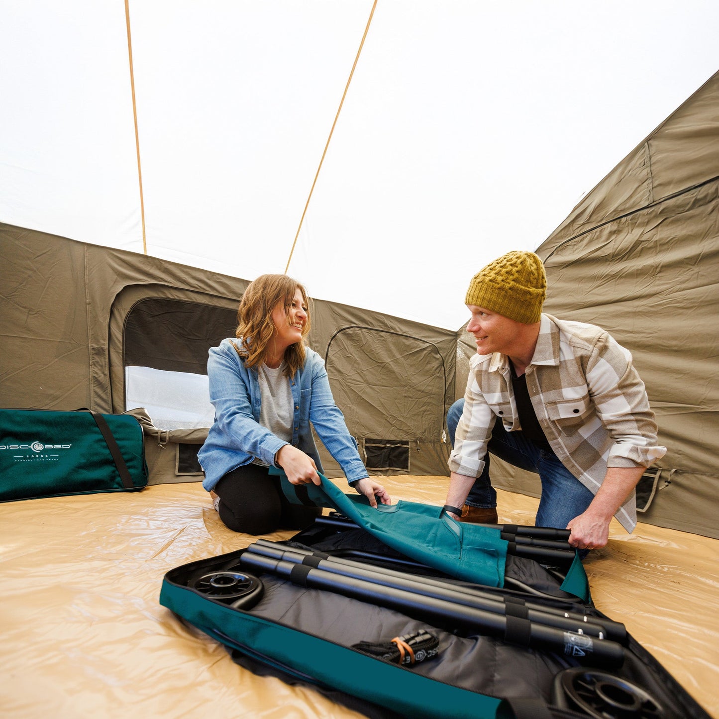 Disc-O-Bed Extra Large Outdoor Convertible 2 Person Portable Camping Cots, Green - 413480