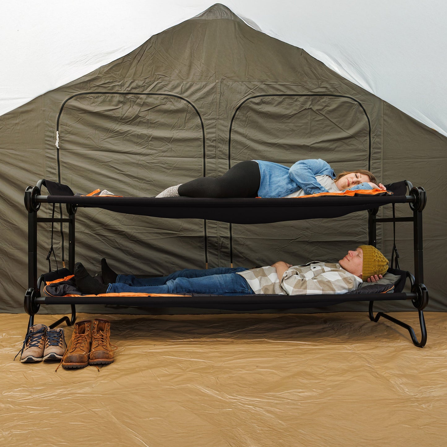 Disc-O-Bed Extra Large Outdoor Convertible 2 Person Portable Camping Cots, Black - 413481