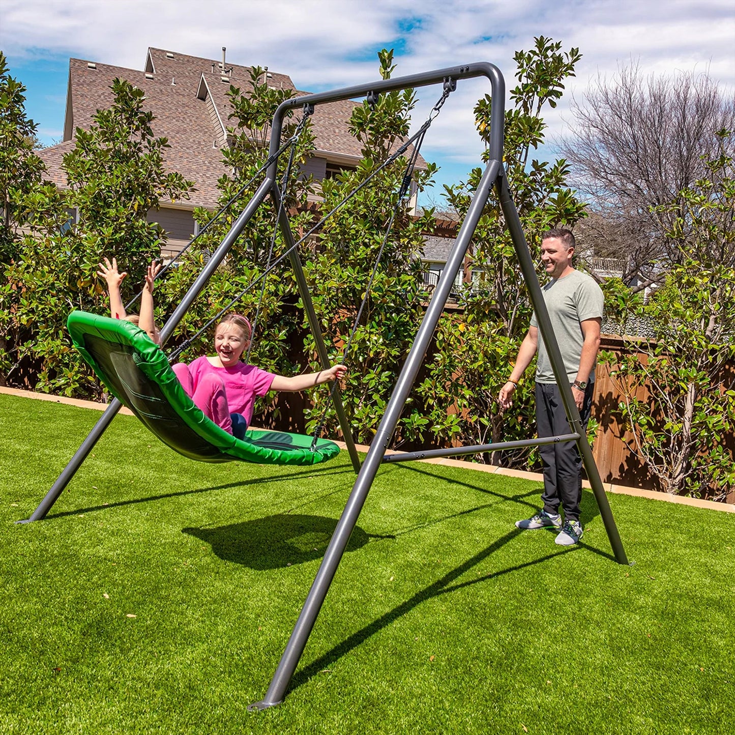 gobaplay Outdoor Swing Set Frame with Bars & gobaplay Boat Swing Platform Saucer - 416133