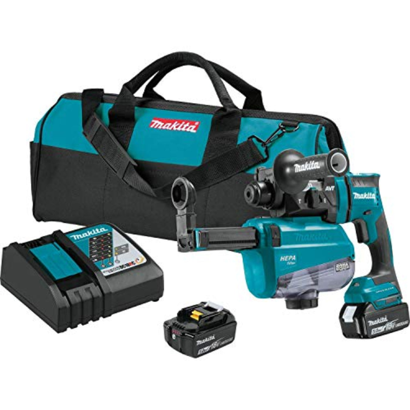 Makita (XRH12TW) 18V LXT️ BR 11/16in AVT SDS-Plus Rotary Hammer Kit with HEPA Dust Extractor - XRH12TW
