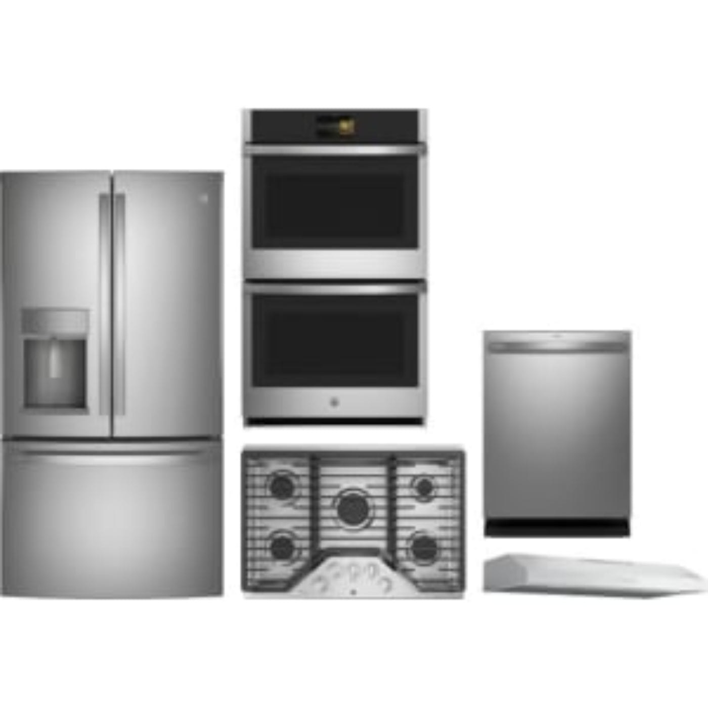GE Appliances Profile 5-Piece Package 36 Counter-Depth French-Door and 30 Convection Double Wall Oven and 36 Cooktop and 36 Under Cabinet Hood and 24 Integrated Dishwasher - GeAppliances-PYE22KYNFS-PTD7000SNSS-PGP7036SLSS-PVX7360SJSS-PDT715SYVFS
