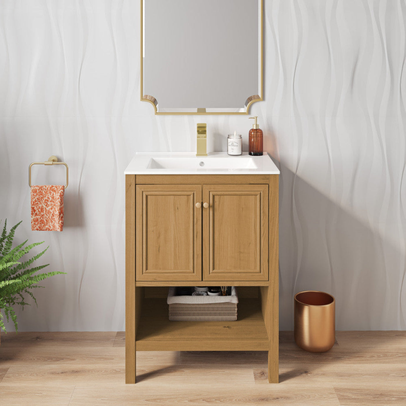 Swiss Madison Chateau 24" Freestanding Bathroom Vanity in Golden Oak with Sink Top - SM-BV240