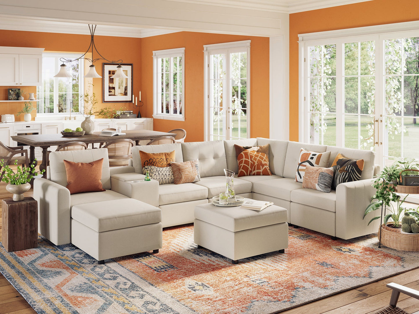 LINSY HOME RUBIK III 5 Seats with 2 Ottomans & Corner & Console - US-LH-SPF-Sofa-S800-F-52111-0-00