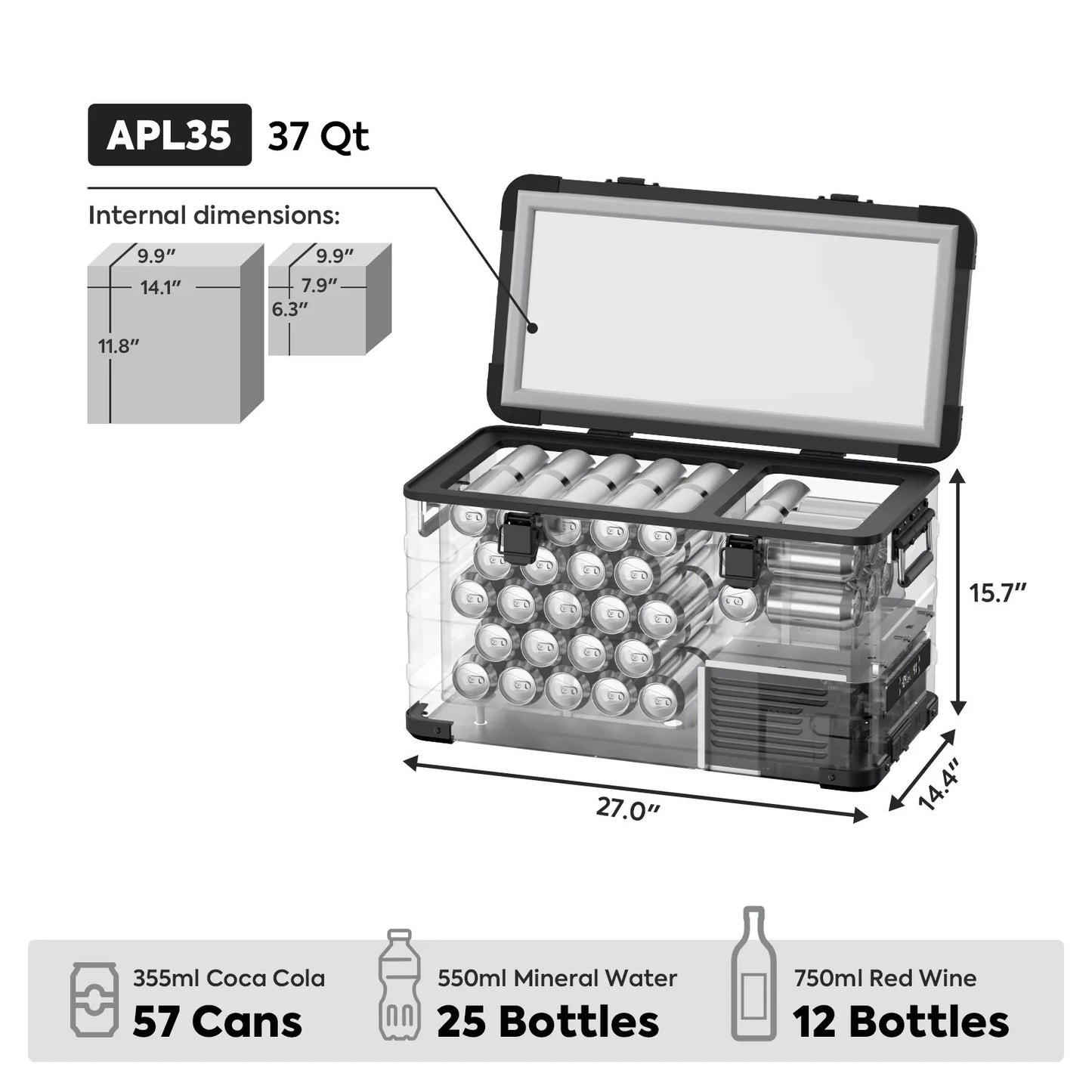 APL35 Dual Zone Aluminum Black Fridge | ICECO | 35 LT