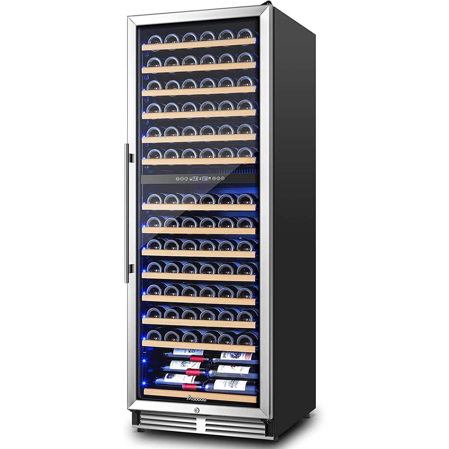 AAOBOSI 24" Free Standing 154 Bottles Wine Cooler in Stainless Steel with Wood Shelves - YC-408B