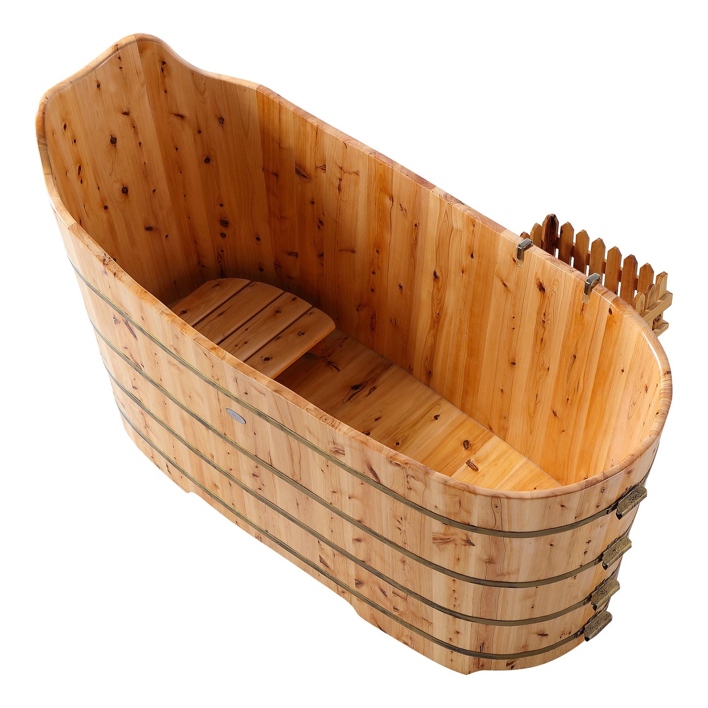 ALFI 59-Inch Cedar Wooden Freestanding Bathtub with Bench - AB1103