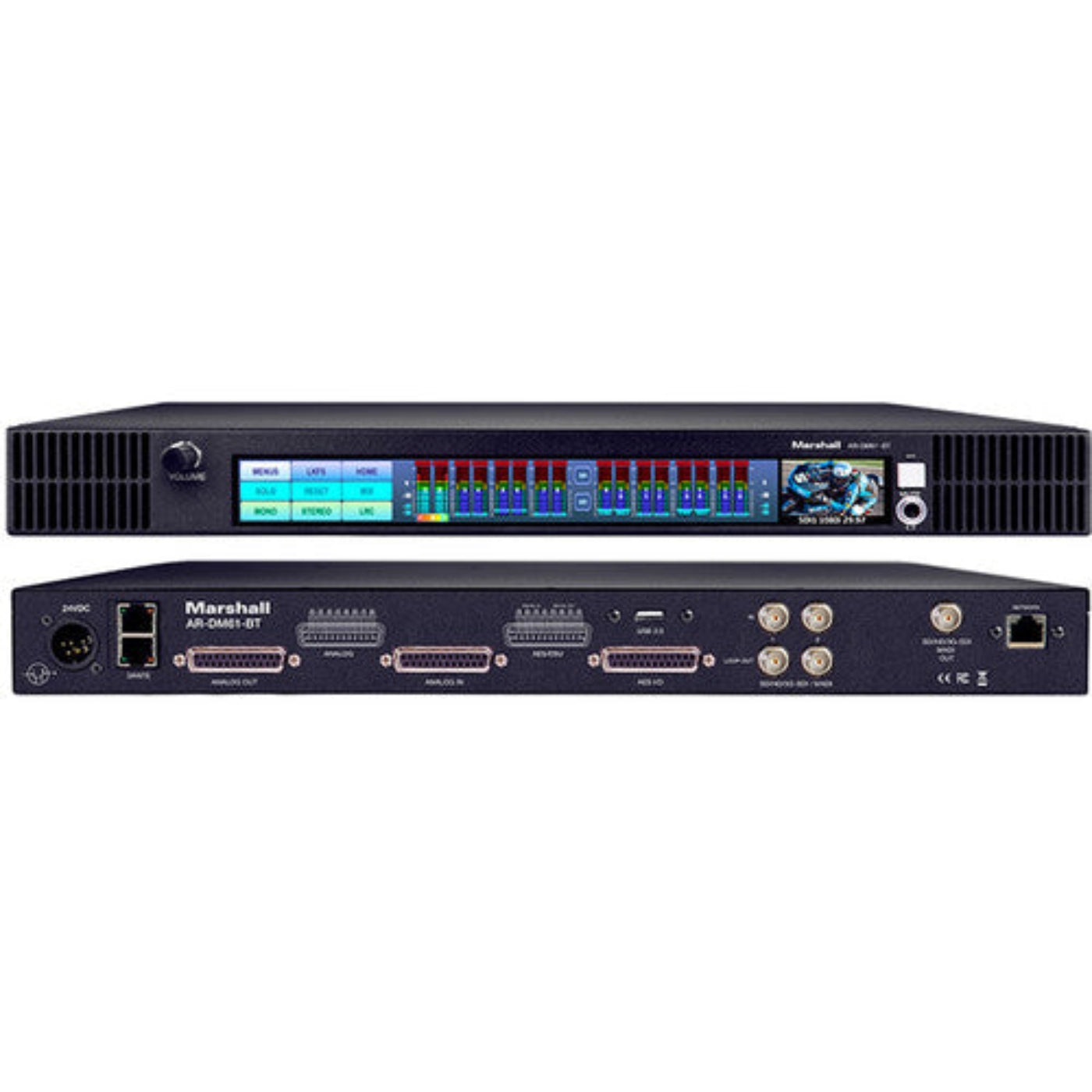 Marshall Electronics Rackmount Multichannel Digital Audio Monitor with 64-Channel Dante Module - AR-DM61-BT-64DT