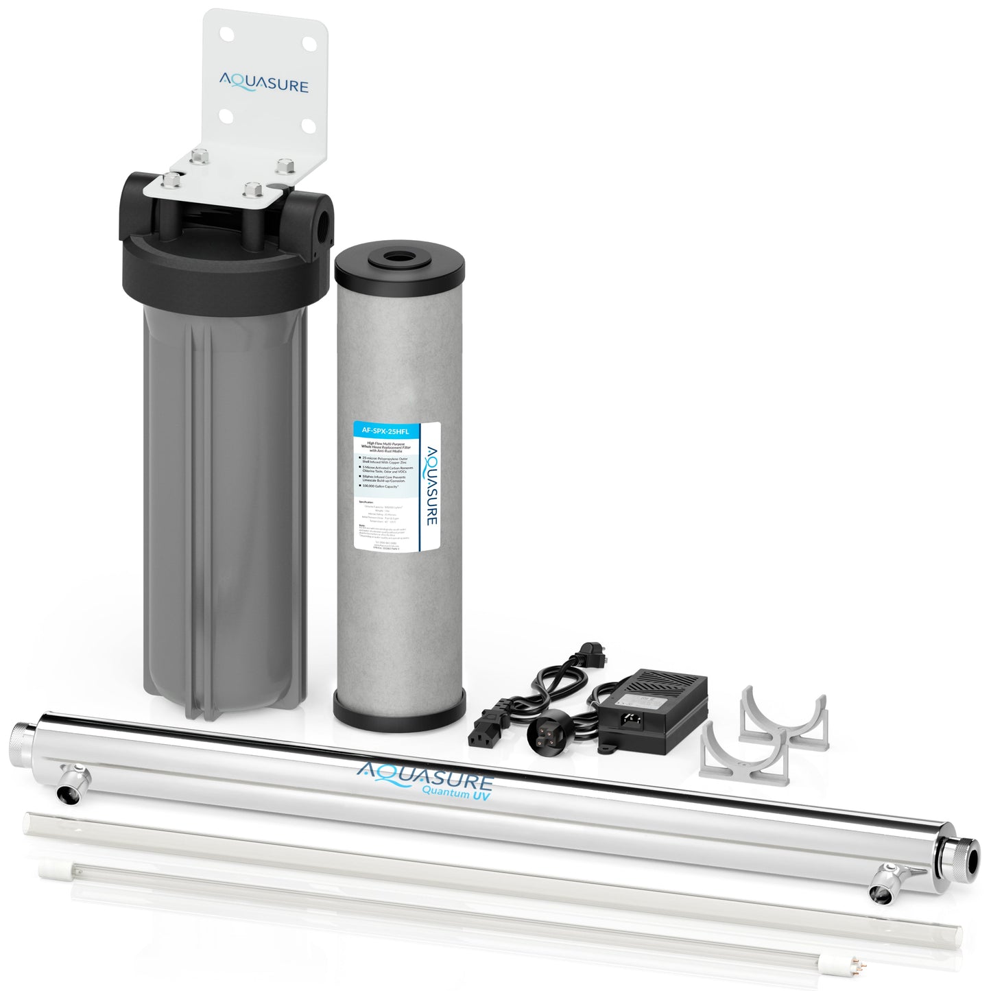 Aquasure Series | 12 GPM Ultraviolet UV-C Light Water Filtration System Bundle Kit with Siliphos Scale Inhibiting Pre-Filter - AS-SPXUV12S