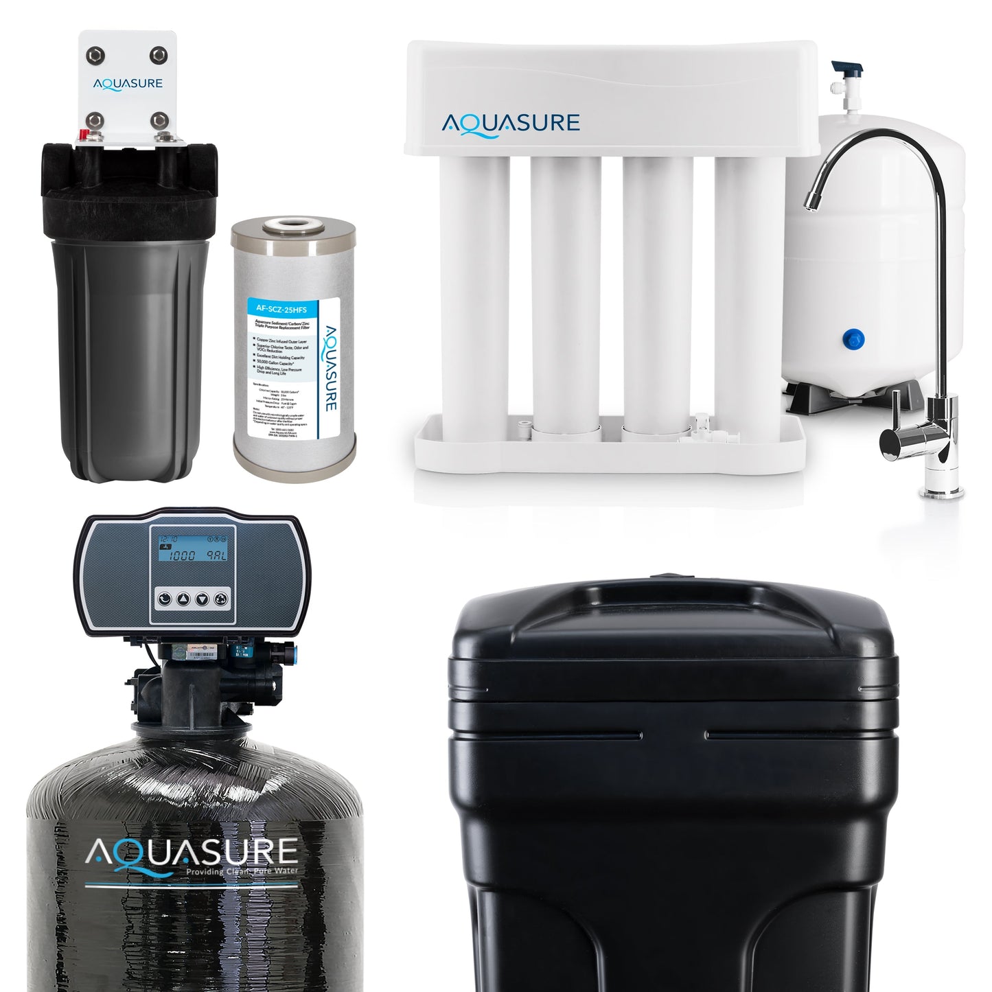 Aquasure Pro | Whole House Water Filter Bundle with 72,000 Grains Softener, 75 GPD Reverse Osmosis System & Triple Purpose Pre-Filter - AS-WHF72D