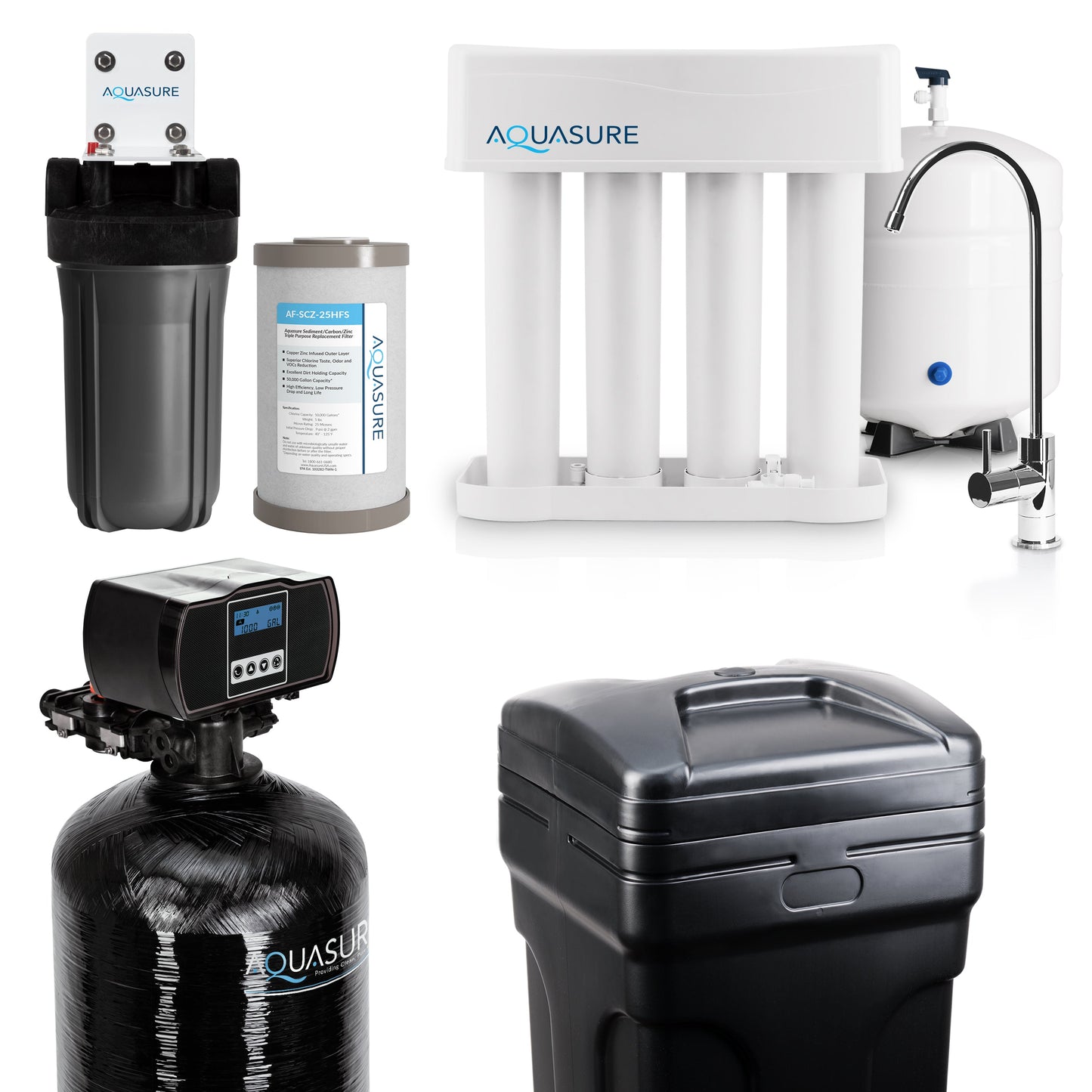Aquasurec Elite | Whole House Water Filter Bundle with 64,000 Grains Softener w/ Fine Mesh Resin, 75 GPD Reverse Osmosis System & Triple Purpose Pre-Filter - AS-WHF64FM