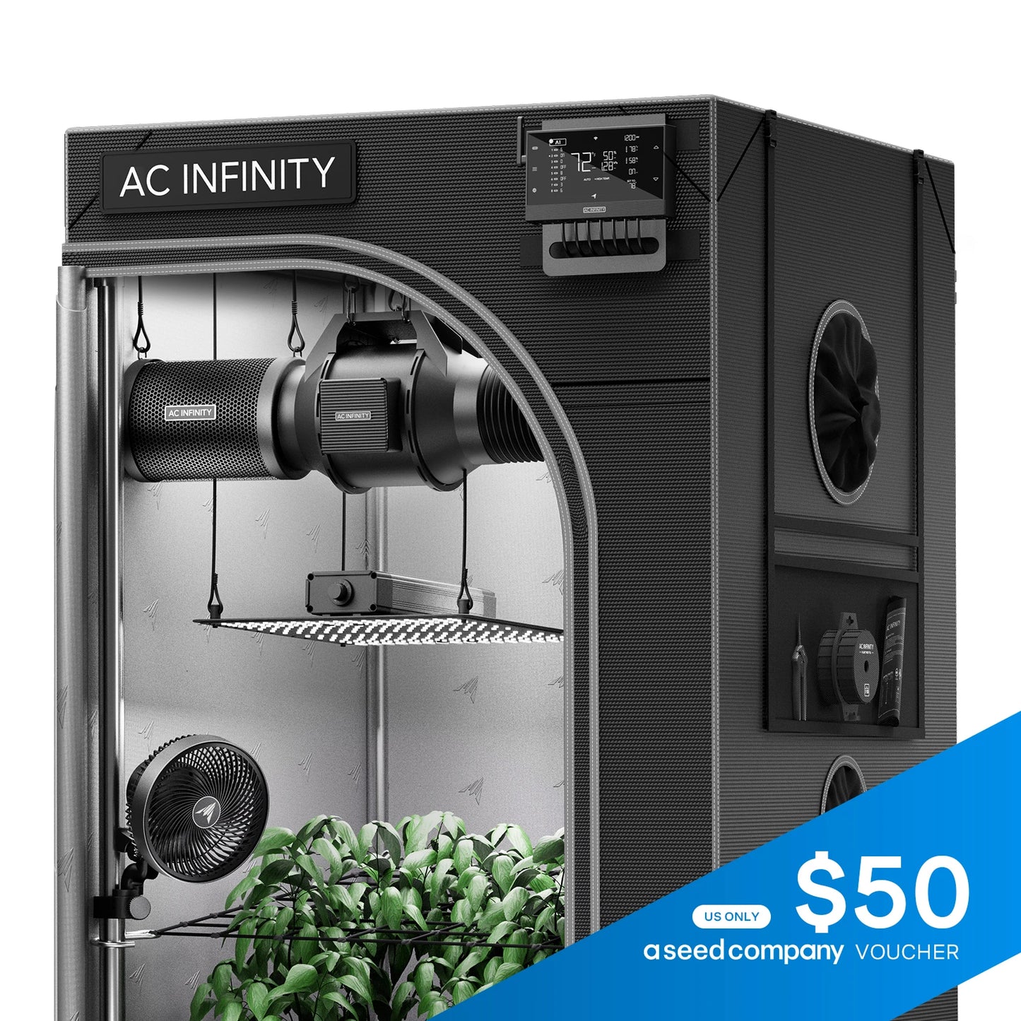 AI Grow Tent System 2x4, Integrated Controls with Dynamic AI, 2-Plant Kit