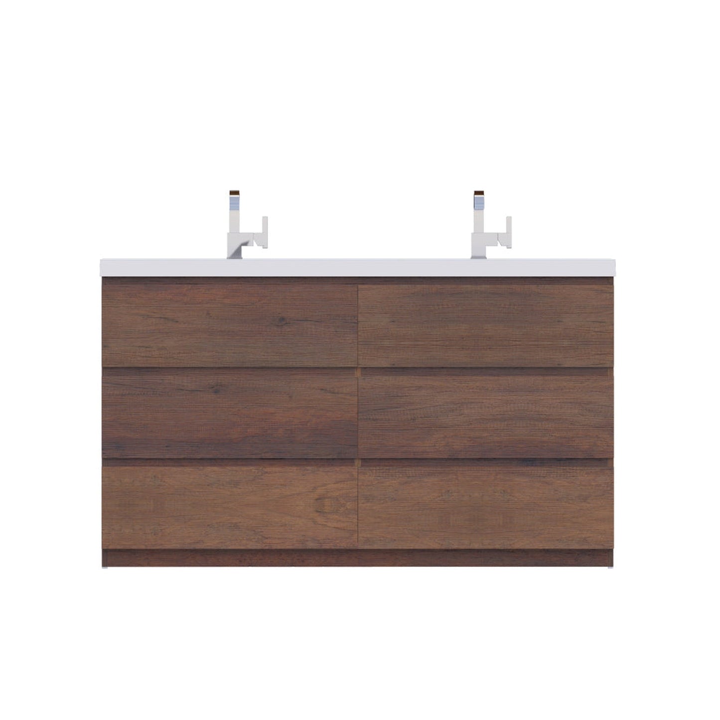Alya Bath Paterno 60" Double Rosewood Modern Freestanding Bathroom Vanity With Acrylic Top and Integrated Sink - AB-MOA60D-RW