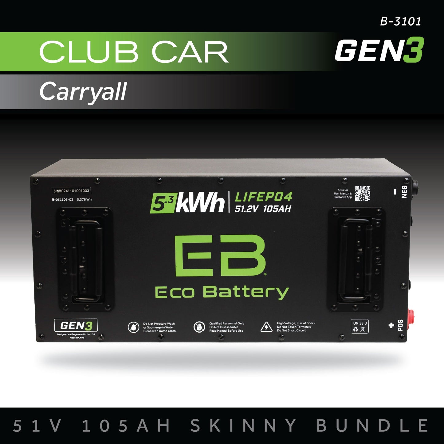 Eco Battery 51V 105AH Skinny Battery Bundle / Club Car Carryall - B-3101