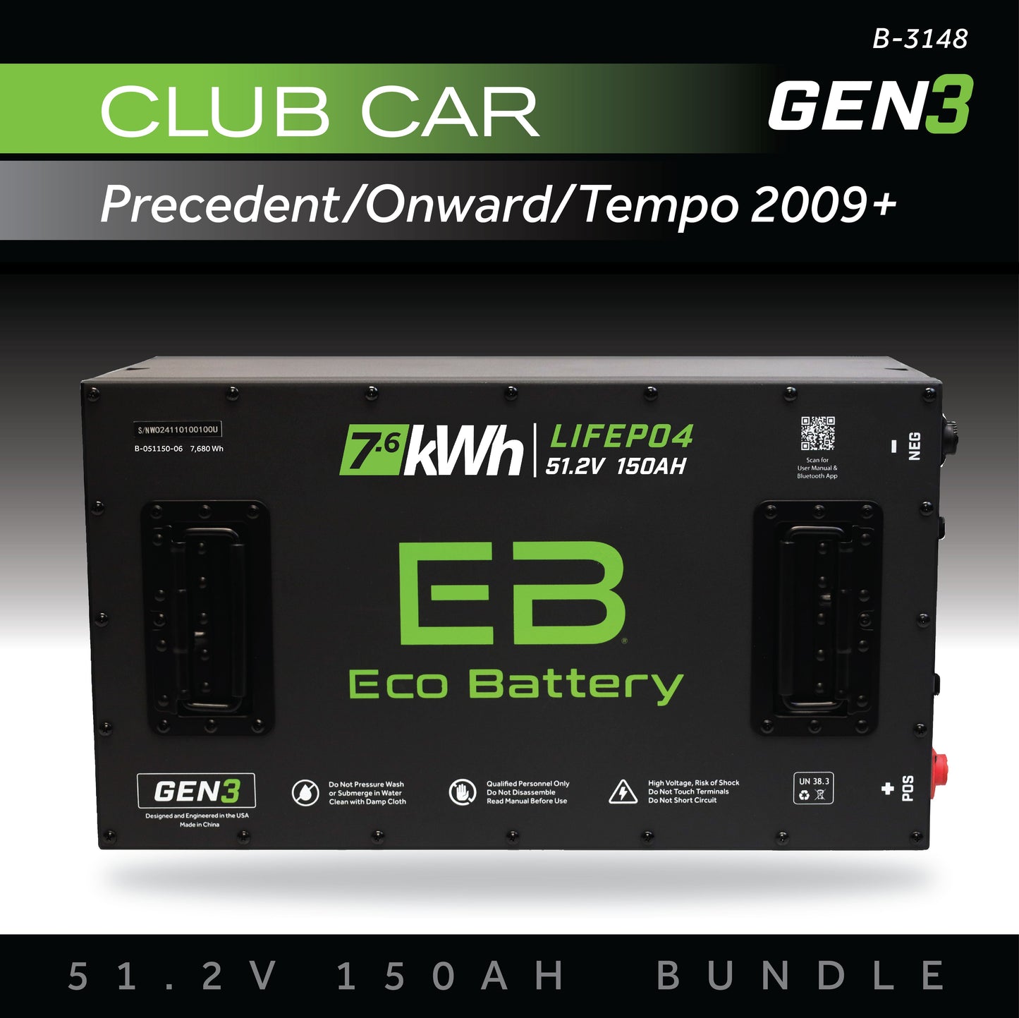 Eco Battery 51V 150AH Battery Bundle / Club Car Precedent/Onward/Tempo / 2009+ - B-3148