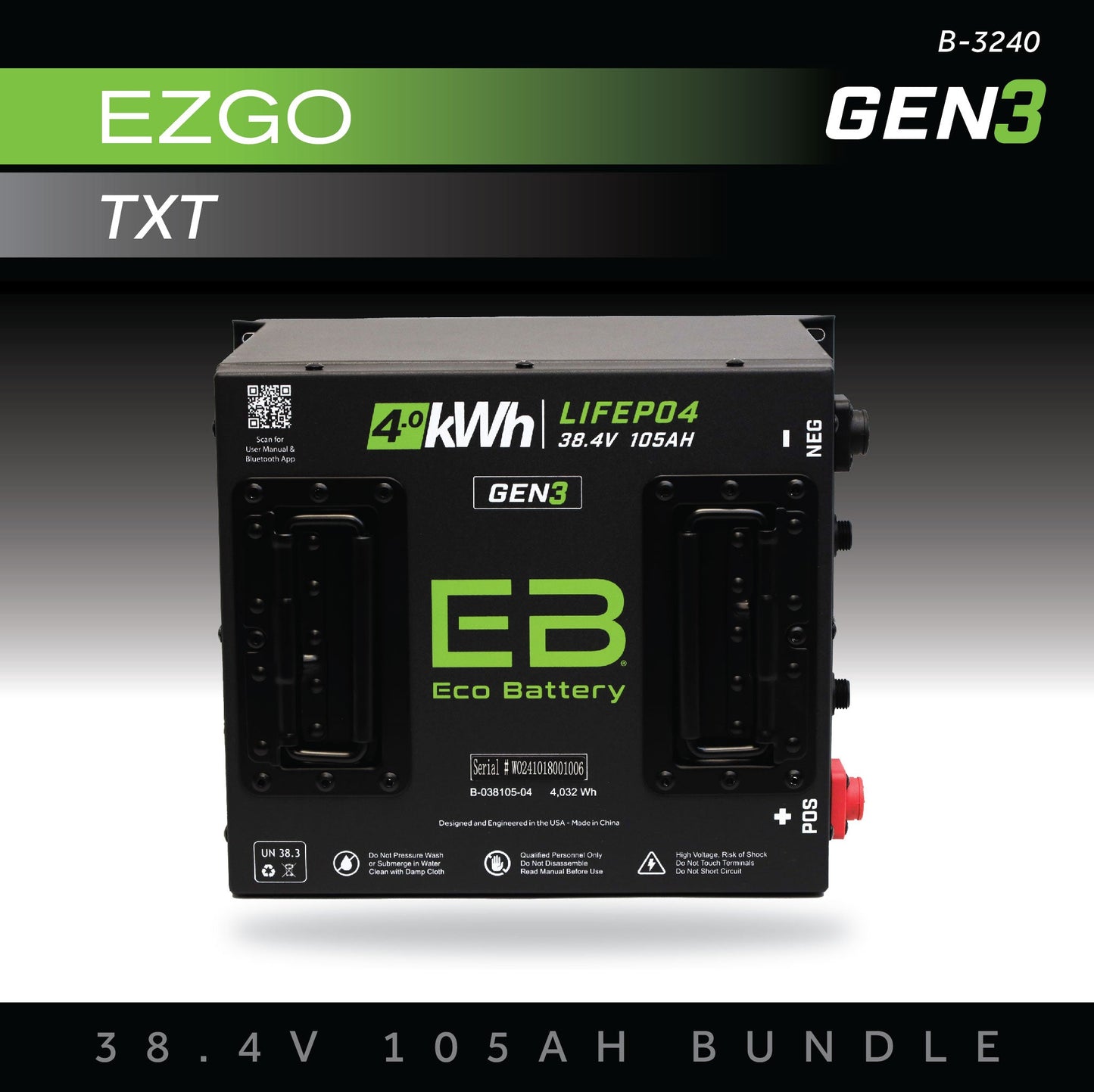 Eco Battery 38V 105AH Battery Bundle / EZGO TXT - B-3240