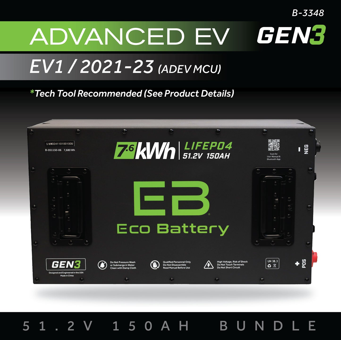 Eco Battery 51V 150AH Battery Bundle / Advanced EV EV1 / 2021-23 (ADEV MCU) - B-3348