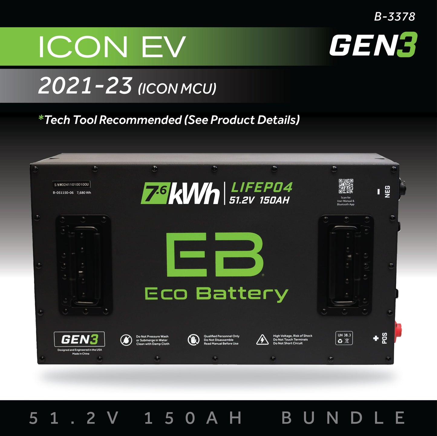 Eco Battery 51V 150AH Battery Bundle / ICON EV / 2021-23 (ICON MCU) - B-3378