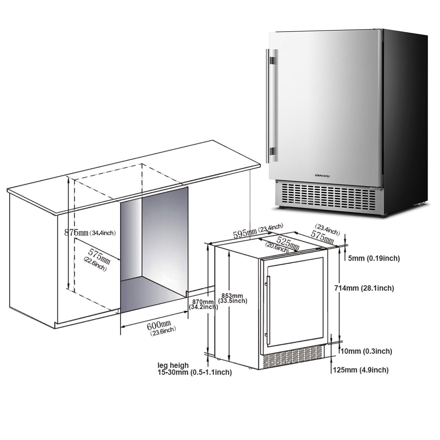 BODEGAcooler 24" Beverage Fridge in Stainless Steel 180 Can Outdoor Fridge - YC-150A-US