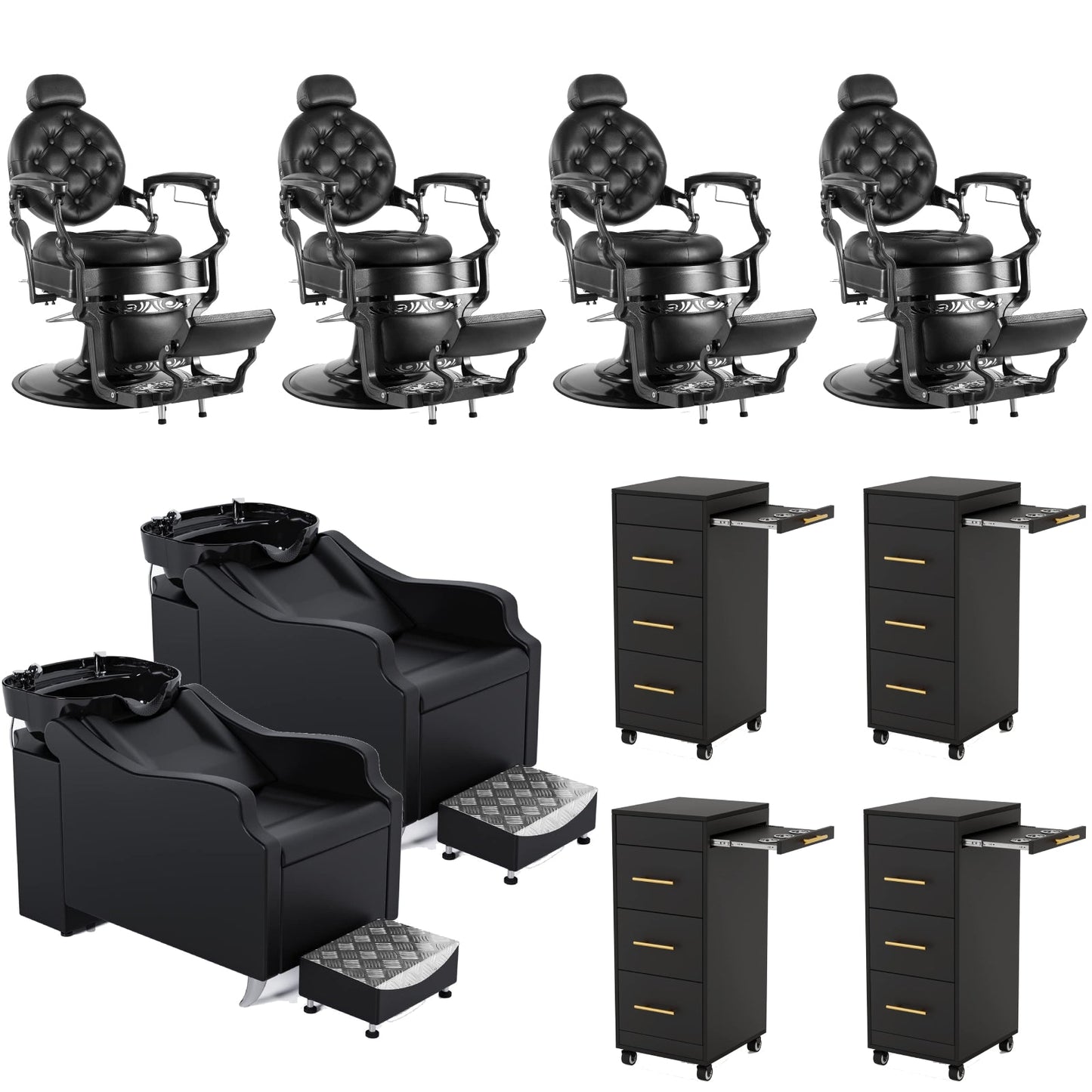 OmySalon 4 Operator Vintage Mobile Barber Package Black - BP3-4B