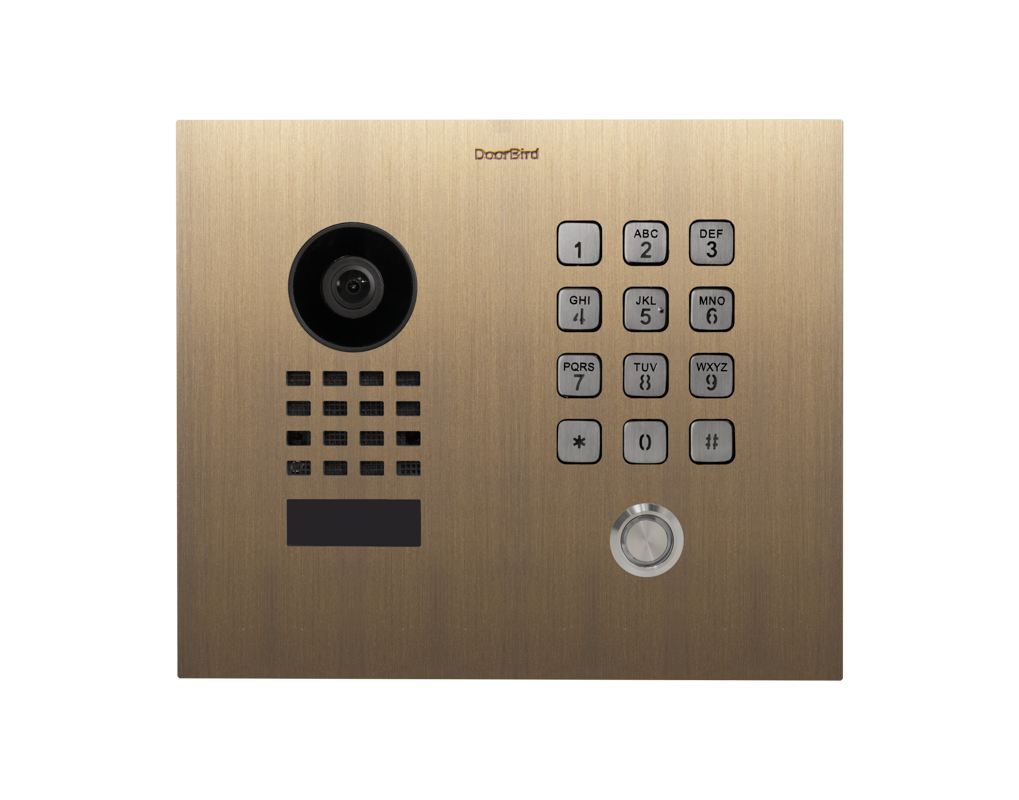 DoorBird D1101KH Classic Flush-Mount IP Video Door Station, 1 Call Button in Real Burnished Brass