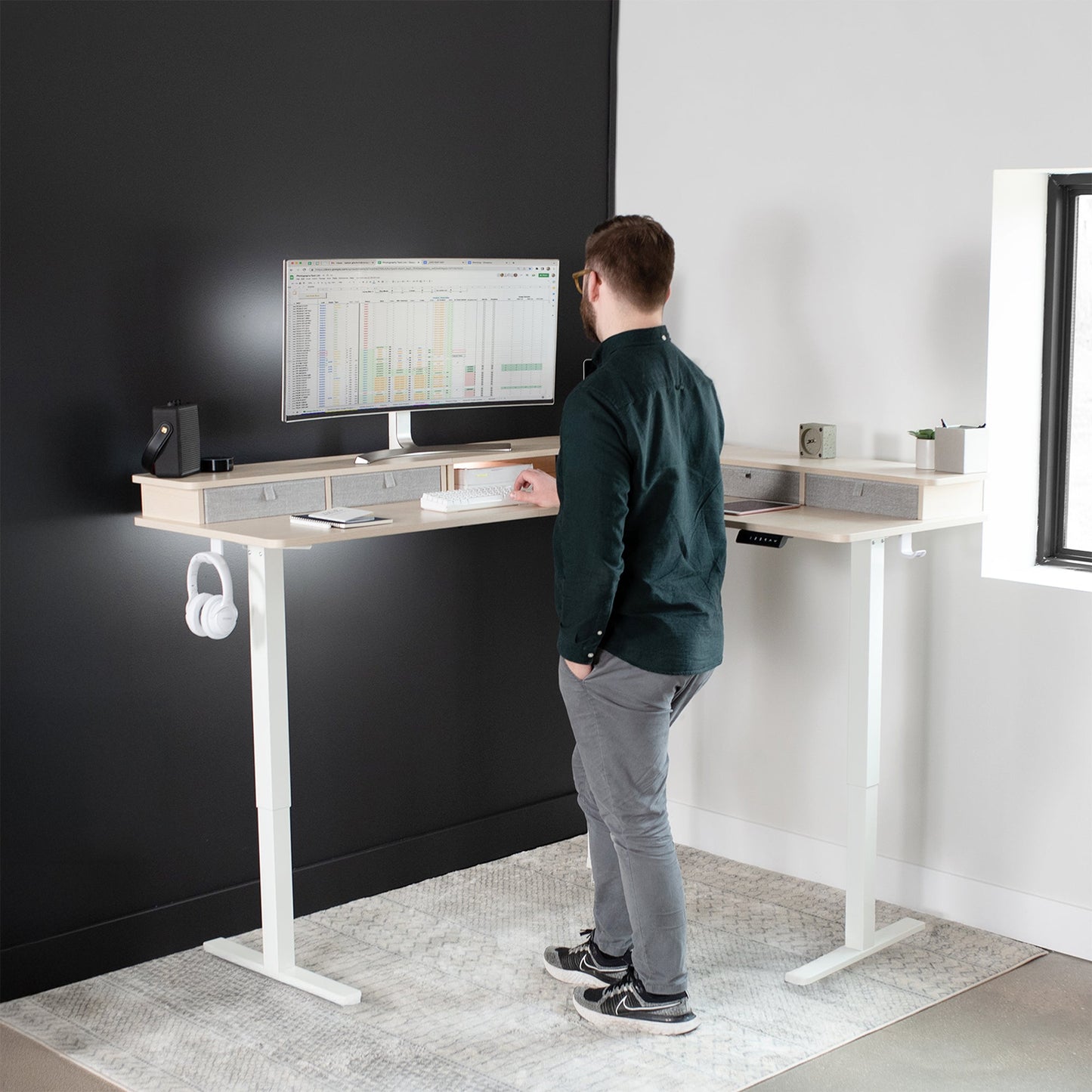 VIVO E3CV Series - Two Tier Corner Electric with Storage - DESK-E3CVB