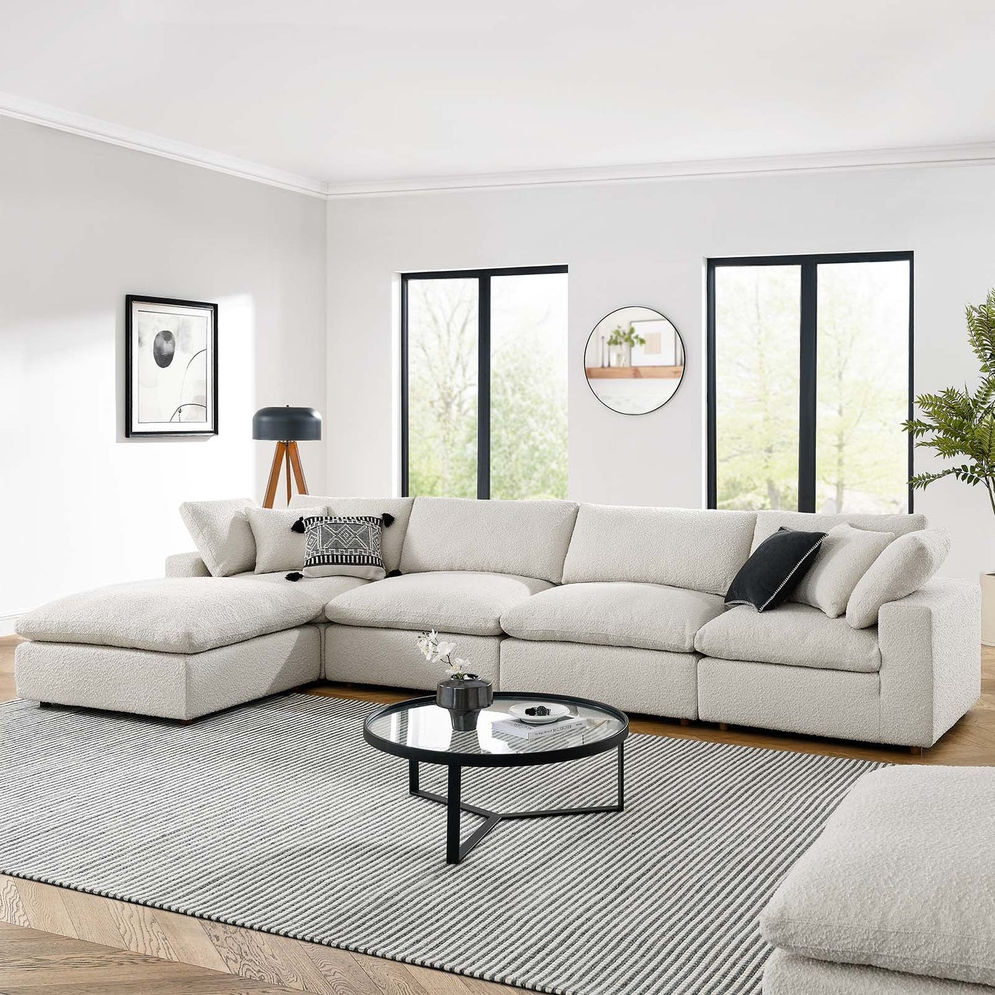 Modway furniture Commix Overstuffed Boucle Fabric Sectional Sofa - Plush Comfort & Modern Design for Cozy Living Spaces - EEI-6365-BLK