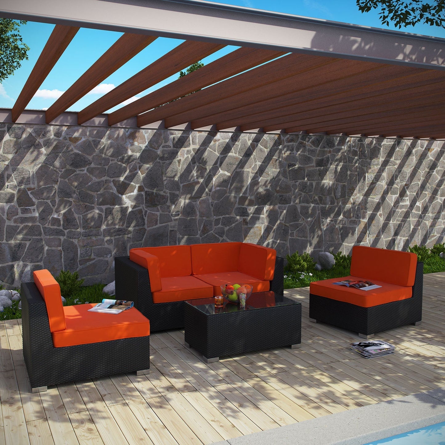Modway Furniture Camfora 5 Piece Outdoor Patio Sectional Set by Modway - EEI-694-EXP-ORA-SET