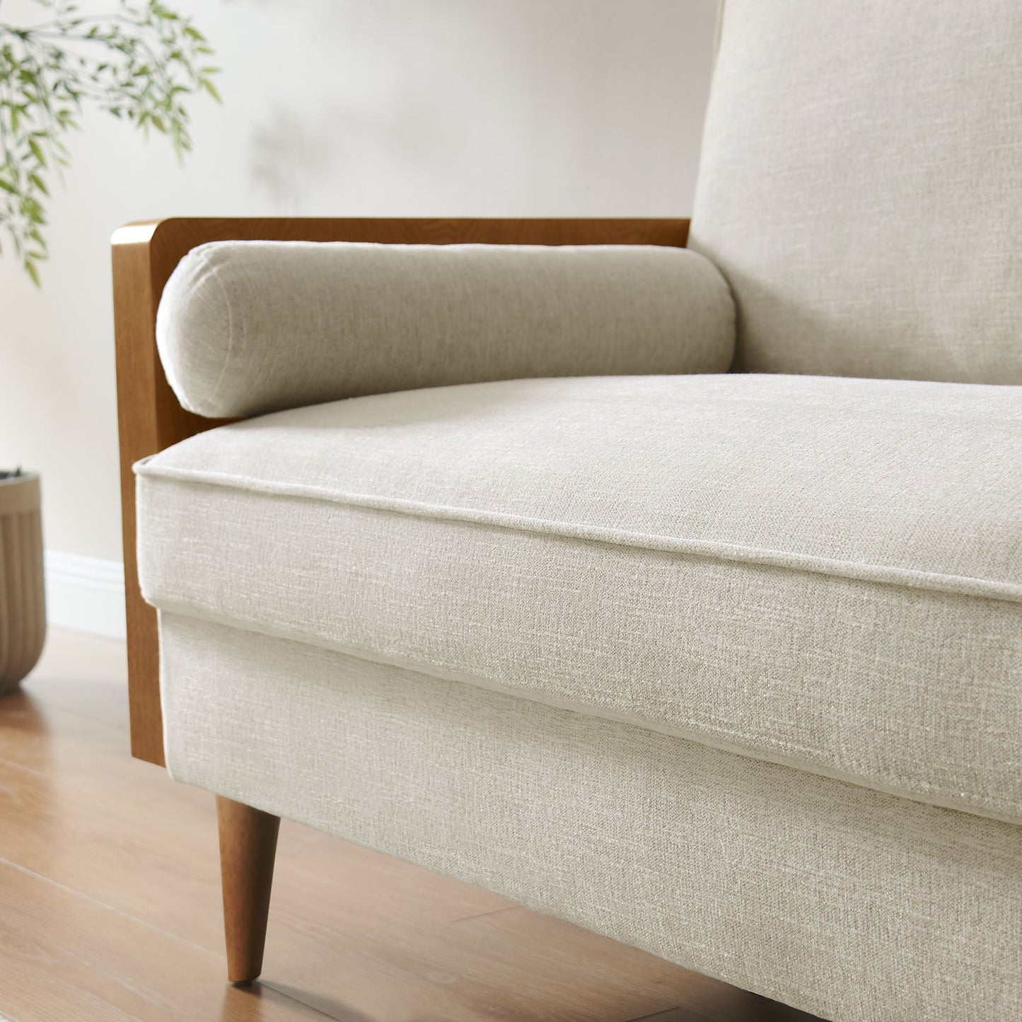 Modway Furniture Kellan Upholstered Loveseat with Wood Grain Armrests – Stylish Comfort for Modern Living Spaces - EEI-6962-WAL-HLB