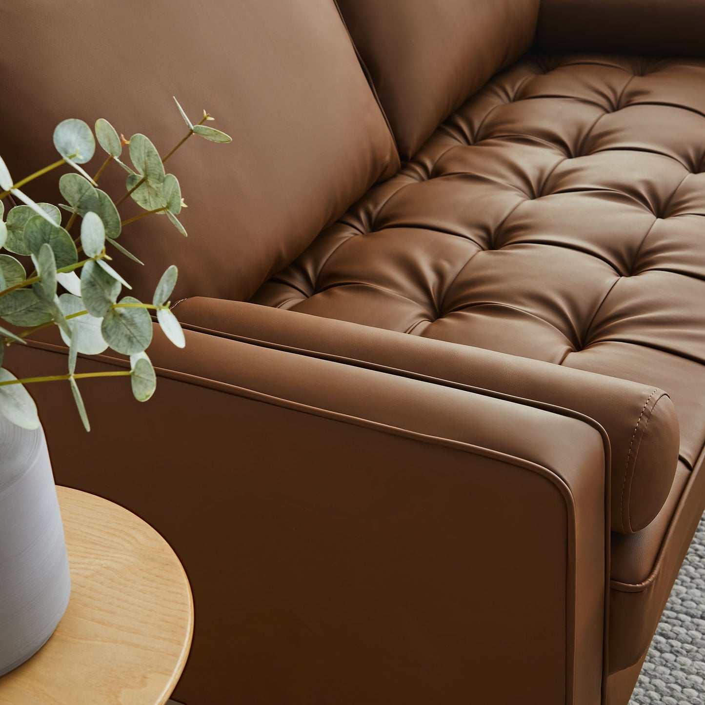 Modway Furniture Valour Tufted Vegan Leather Loveseat - Modern Comfort, Chic Design, Perfect for Any Living Space - EEI-6972-BRN