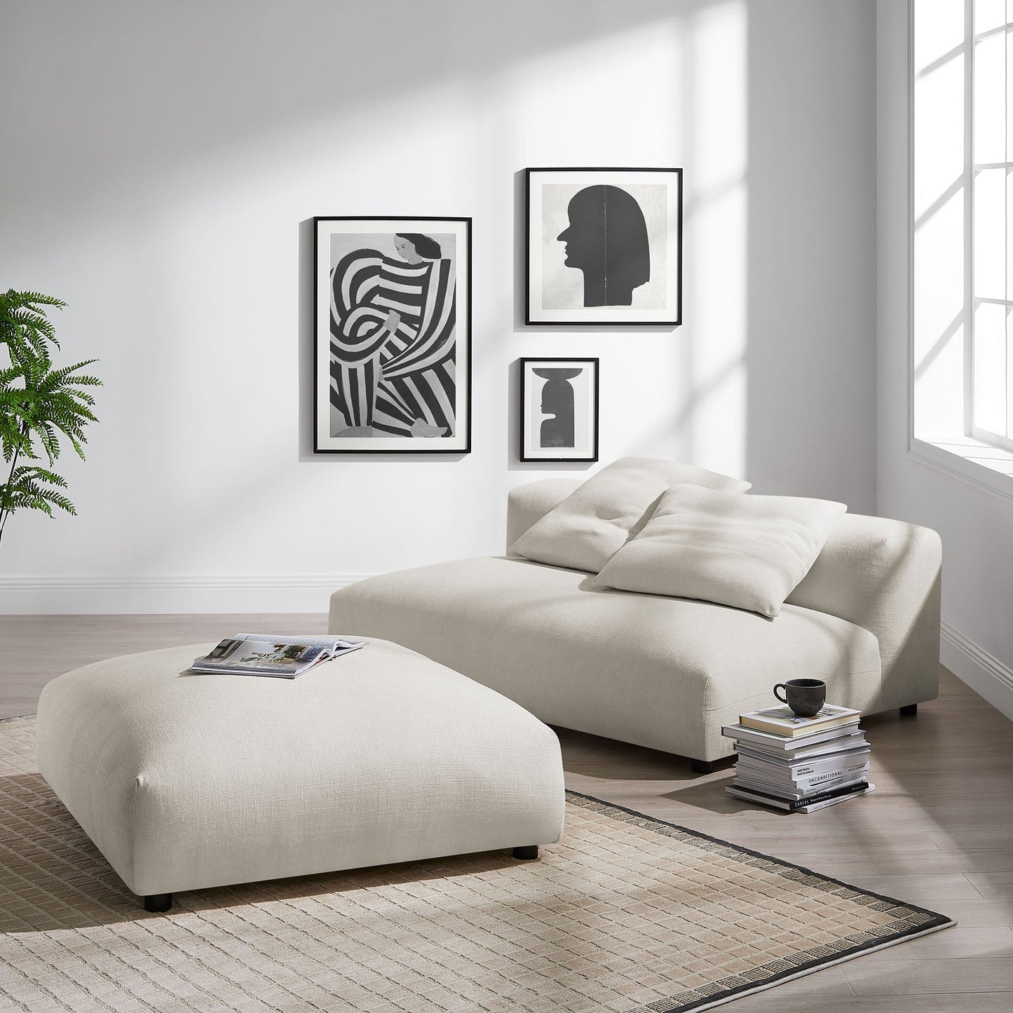 Modway Furniture Solace Modular Upholstered Armless Loveseat and Ottoman Set for Modern Comfort and Style - EEI-7031-SAL