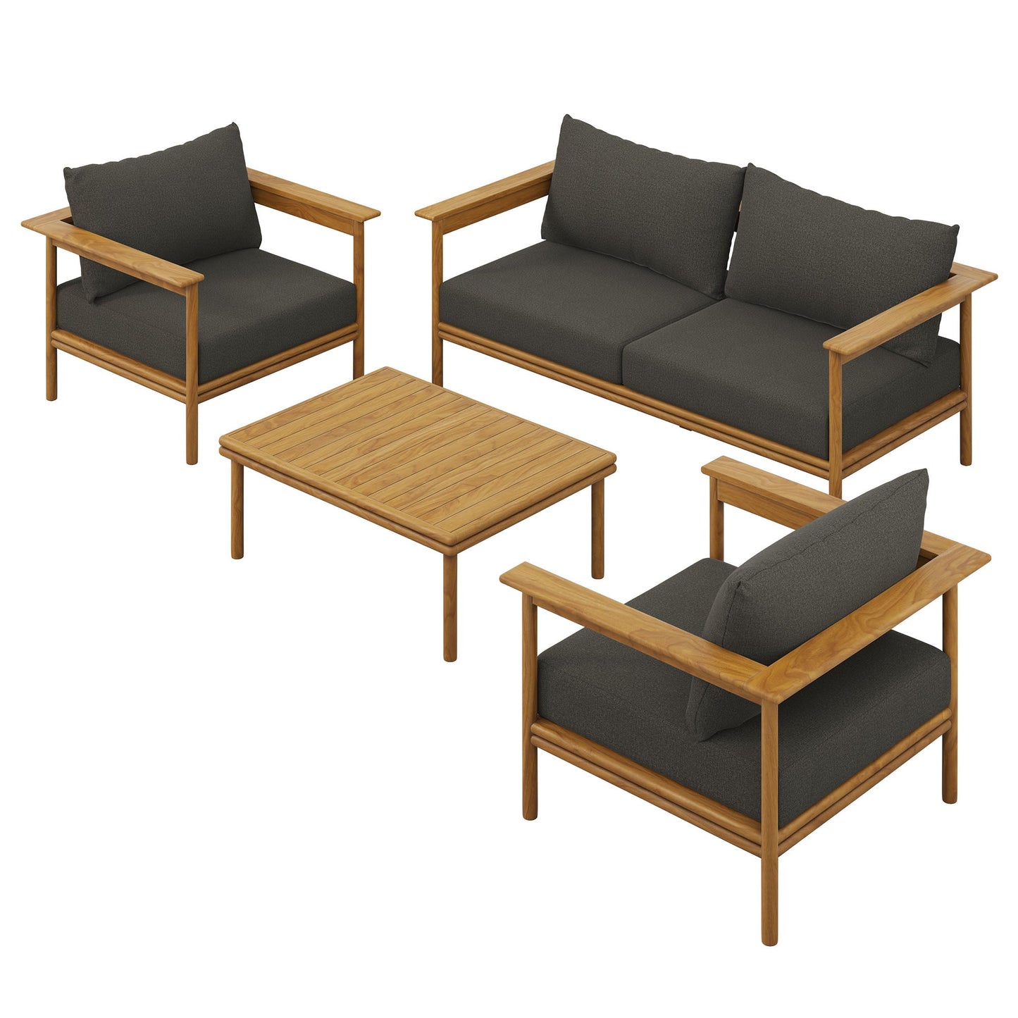Modway Furniture Wren 4-Piece Outdoor Patio Teak Wood Furniture Set - EEI-7065-NAT-SAI
