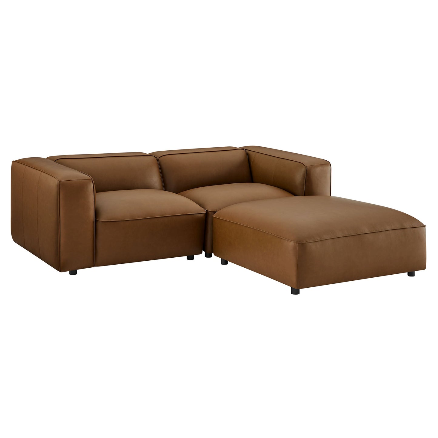 Modway furniture Auren 3-Piece Upholstered Vegan Leather Modular Loveseat with Ottoman - EEI-7130-CAM