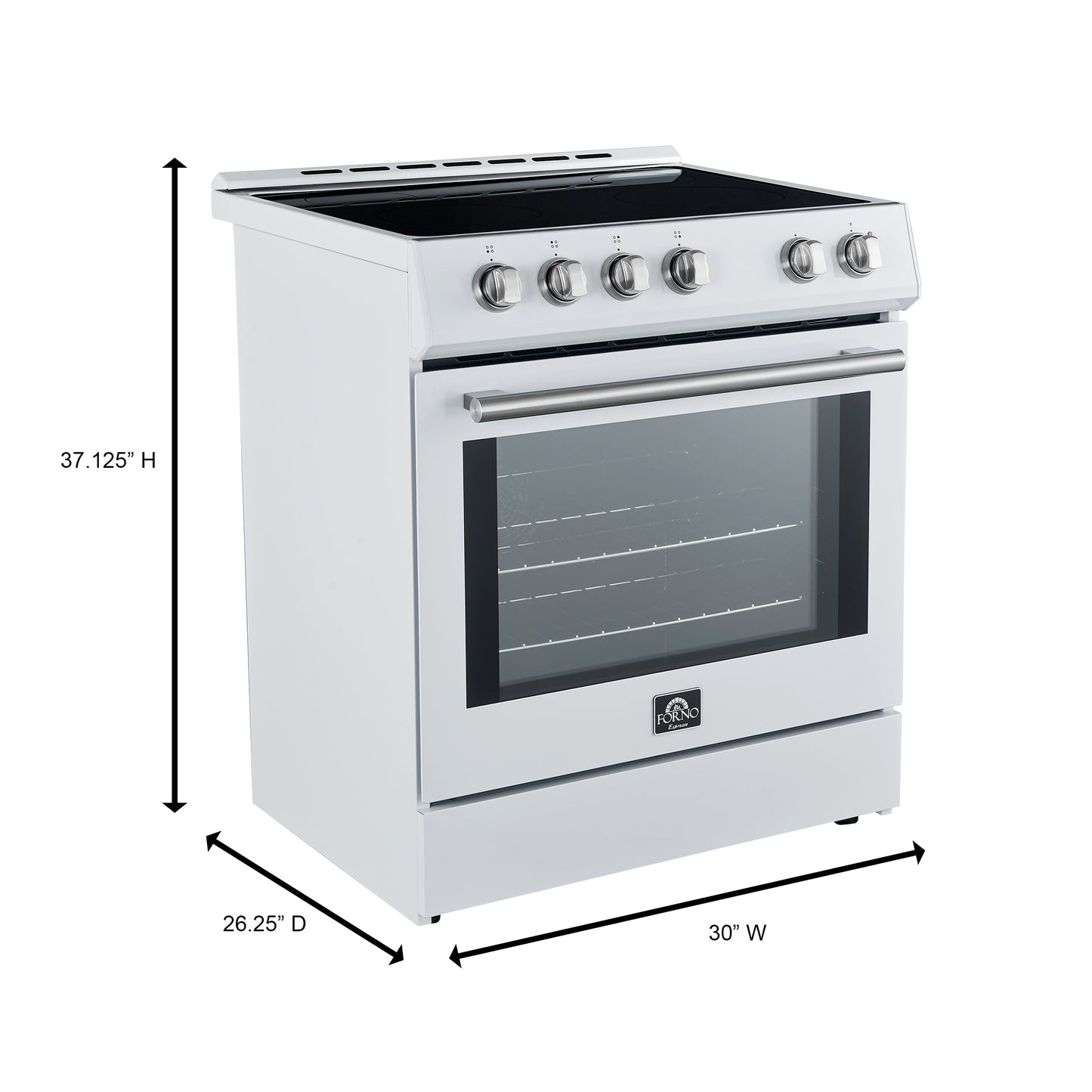 Forno 5-Piece Appliance Package - 30-Inch Induction Range, Under Cabinet Range Hood, Refrigerator with Water Dispenser, Dishwasher, and 30-Inch Microwave Drawer in White with Stainless Steel Trim - APW5-982-30WHT-MWD30