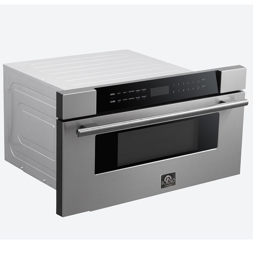 Forno 5-Piece Appliance Package - 30-Inch Induction Range, Under Cabinet Range Hood, Refrigerator with Water Dispenser, Dishwasher, and 30-Inch Microwave Drawer in Black with Stainless Steel Trim - APW5-982-30BLK-MWD30