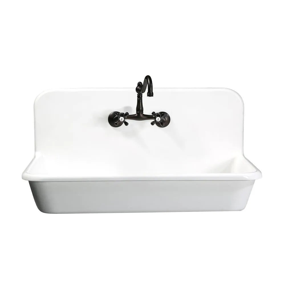 Kingston Brass Arcticstone 36 in. Solid Surface Farmhouse Kitchen Sink with Backsplash in Matte White (GKTA362119)