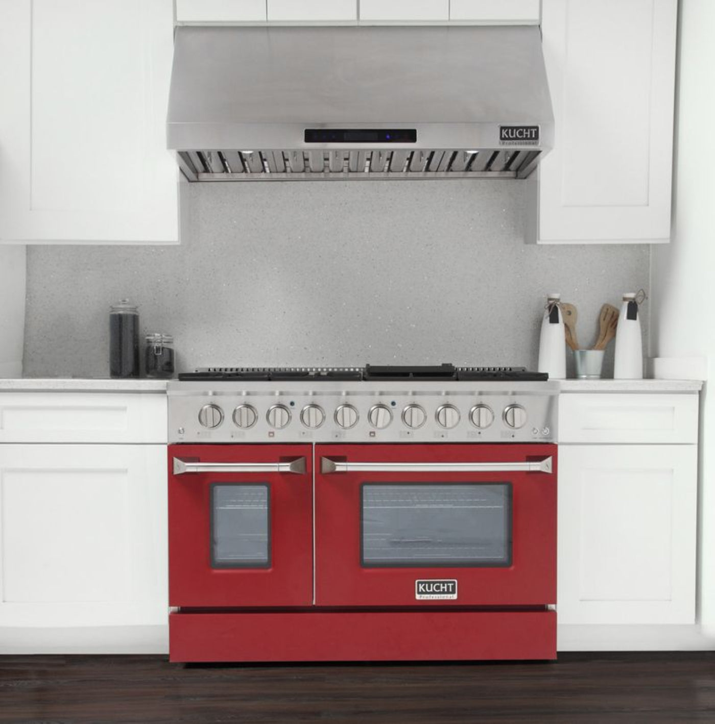 Kucht 48 Inch Pro-Style KDF Series Liquid Propane Gas Stainless Steel Dual Fuel Range with Red Oven Door - KDF482/LP-R