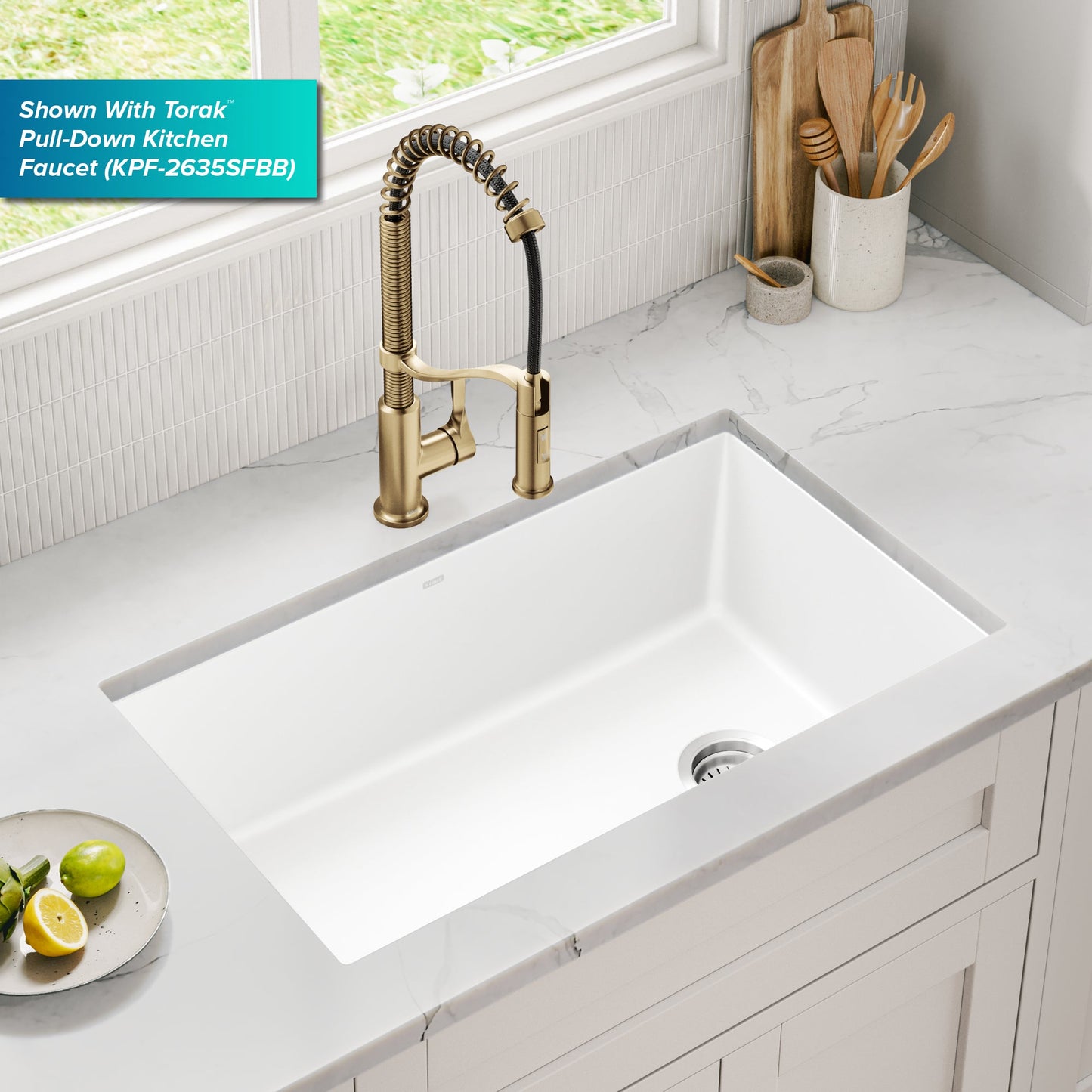 KRAUS Forteza 32” Granite Undermount Single Bowl White Kitchen Sink - KGU-55WHITE
