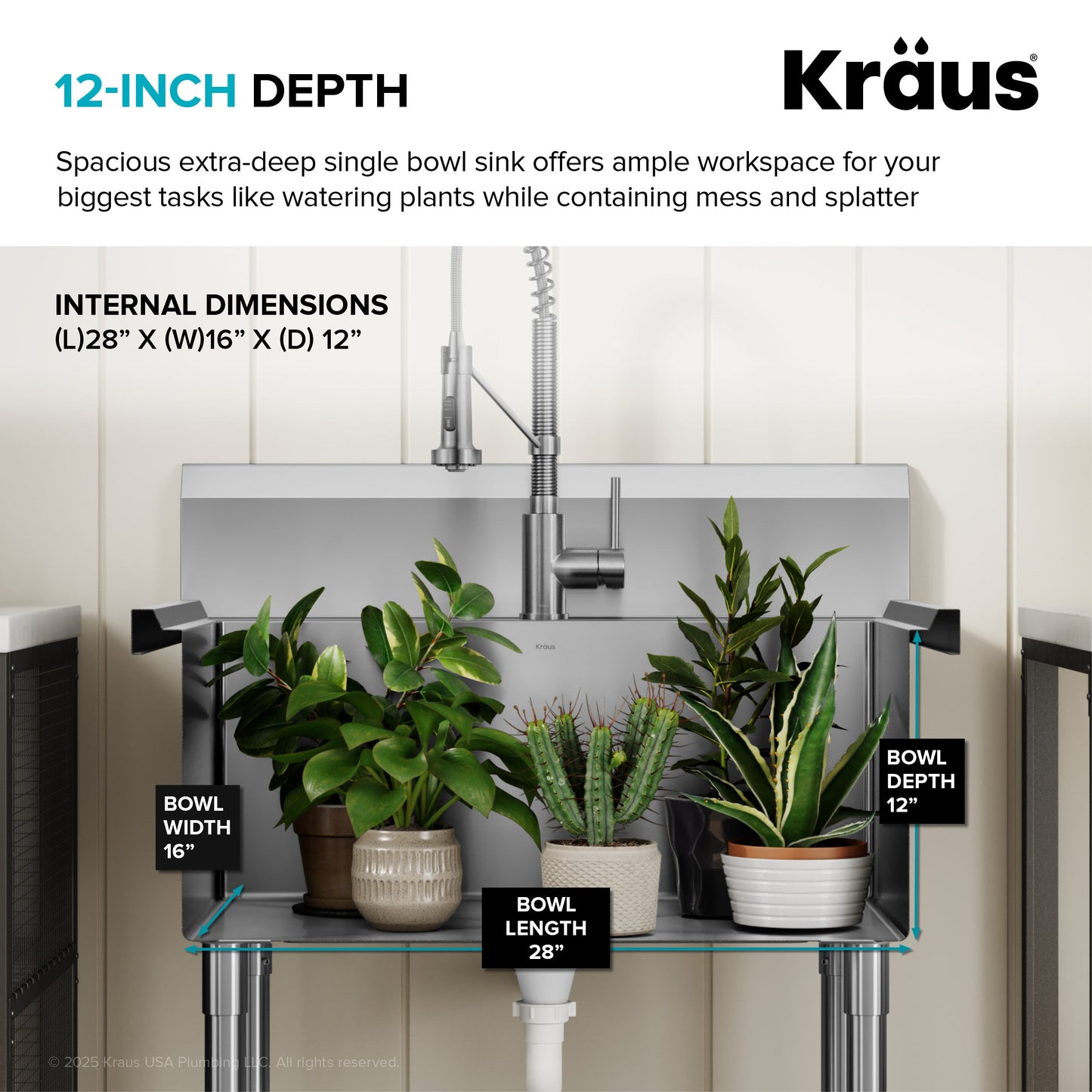 KRAUS Standart Pro 32” 18-Gauge Stainless Steel Single Bowl Commercial Style Laundry Utility Sink