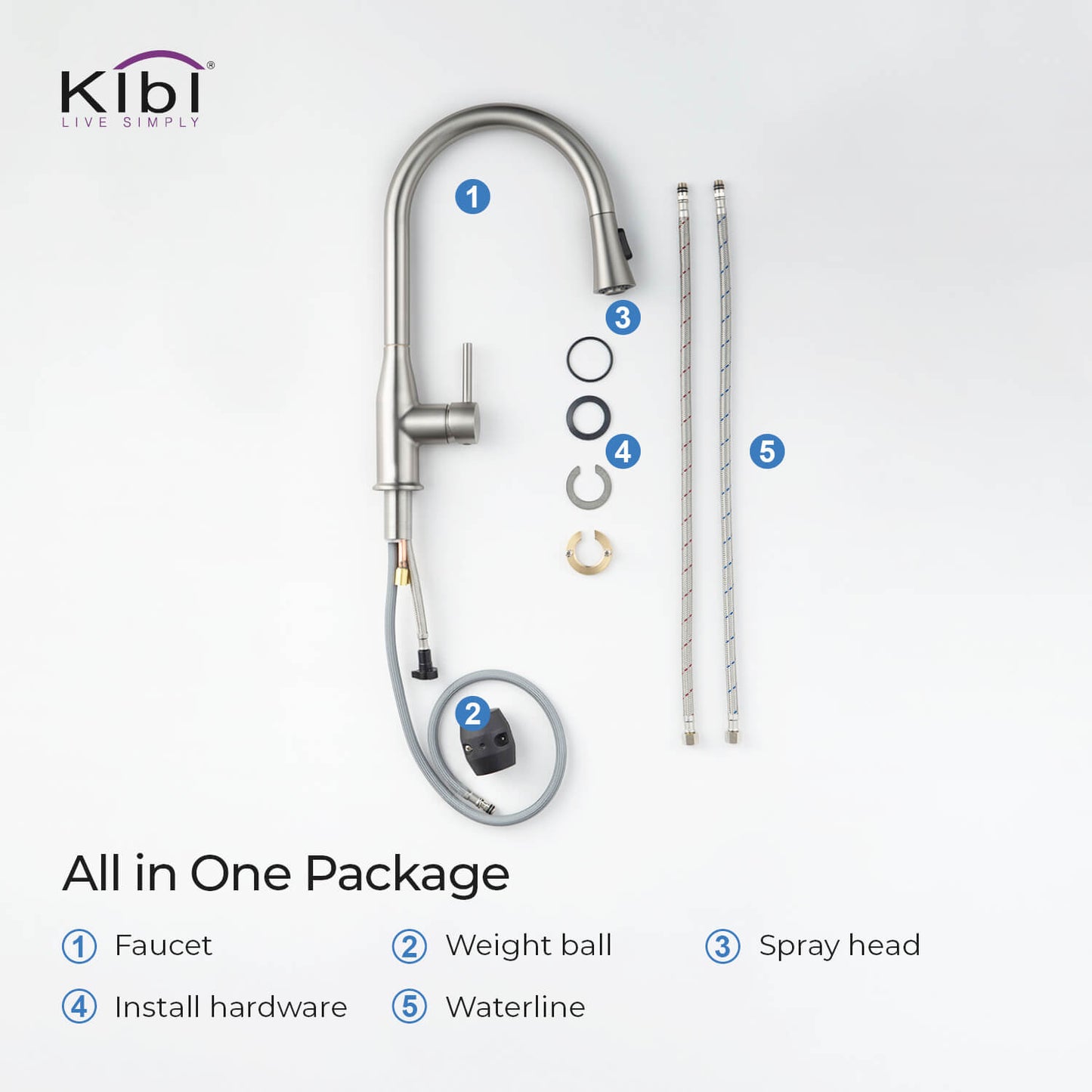 KIBI Napa Single Handle High Arc Pull Down Kitchen Faucet With Soap Dispenser in Brushed Nickel Finish - C-KKF2005BN-KSD100BN