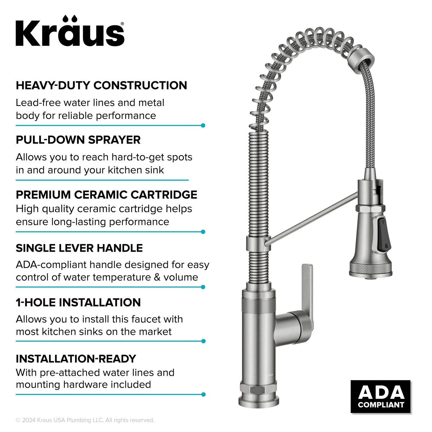 KRAUS Allyn Single Handle Pull Down Kitchen Faucet in Spot-Free Stainless Steel - KPF-4110SFS