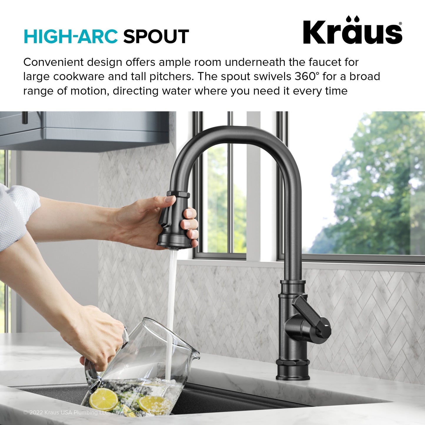 KRAUS Allyn Industrial Pull-Down Kitchen Faucet in Spot-Free Black Stainless Steel - KPF-4101SFSB