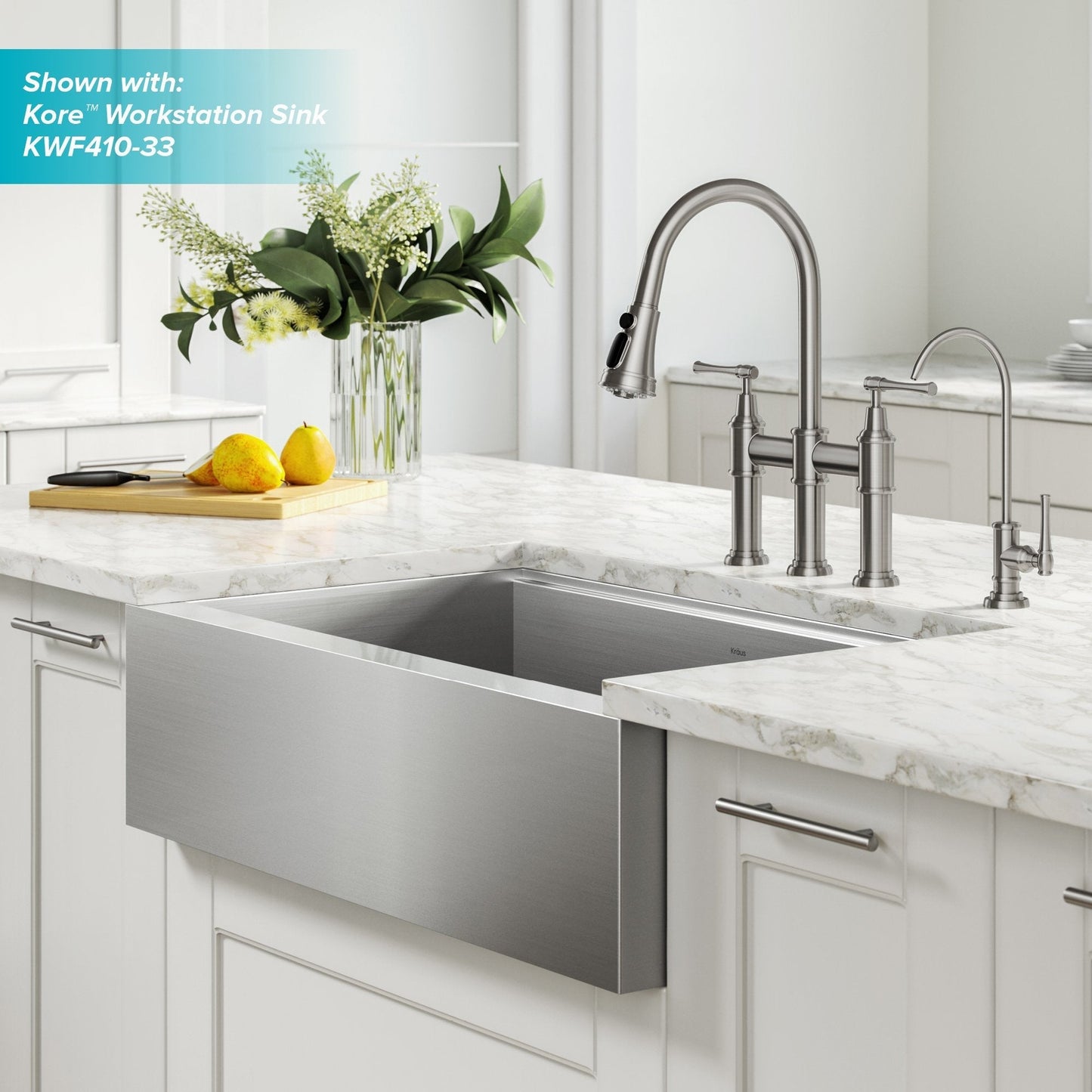 KRAUS Allyn Transitional Bridge Kitchen Faucet & Water Filter Faucet in Spot Free Stainless Steel